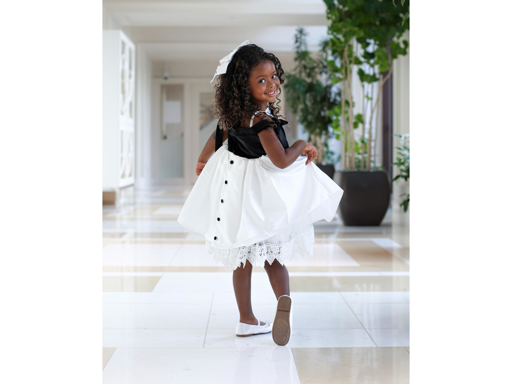 Girls' Audrey Ceremony Dress with Black Velvet Top and White Sateen Skirt - Baby, Little Kid, Big Kid — Image 3
