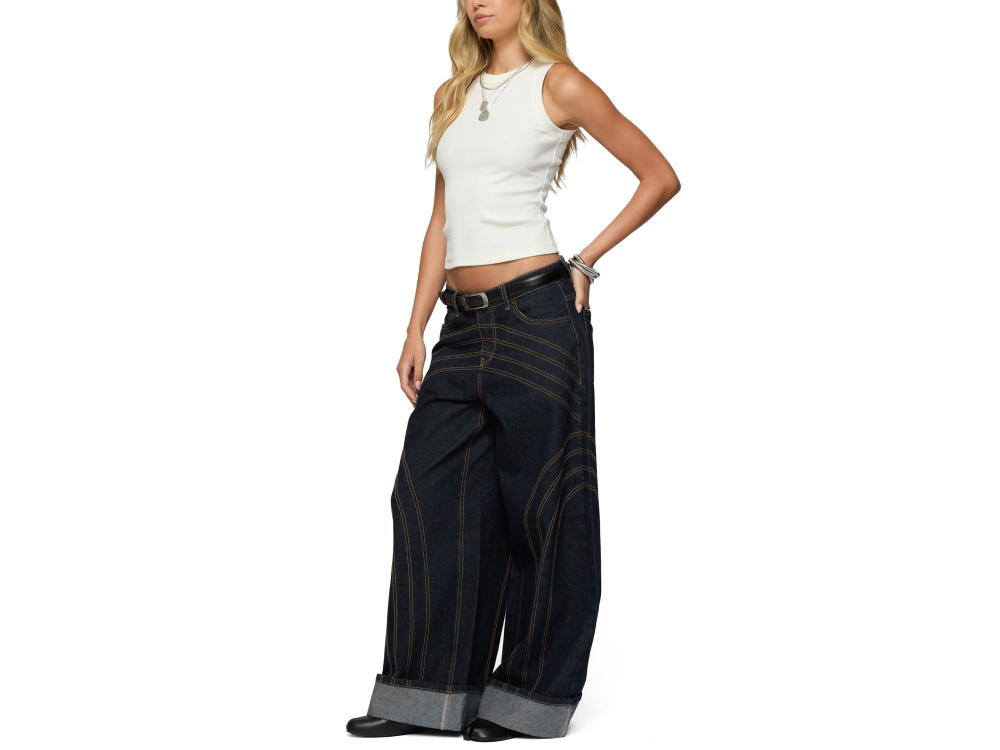 Cuffed Low Rise Wide Leg Jeans — Image 3