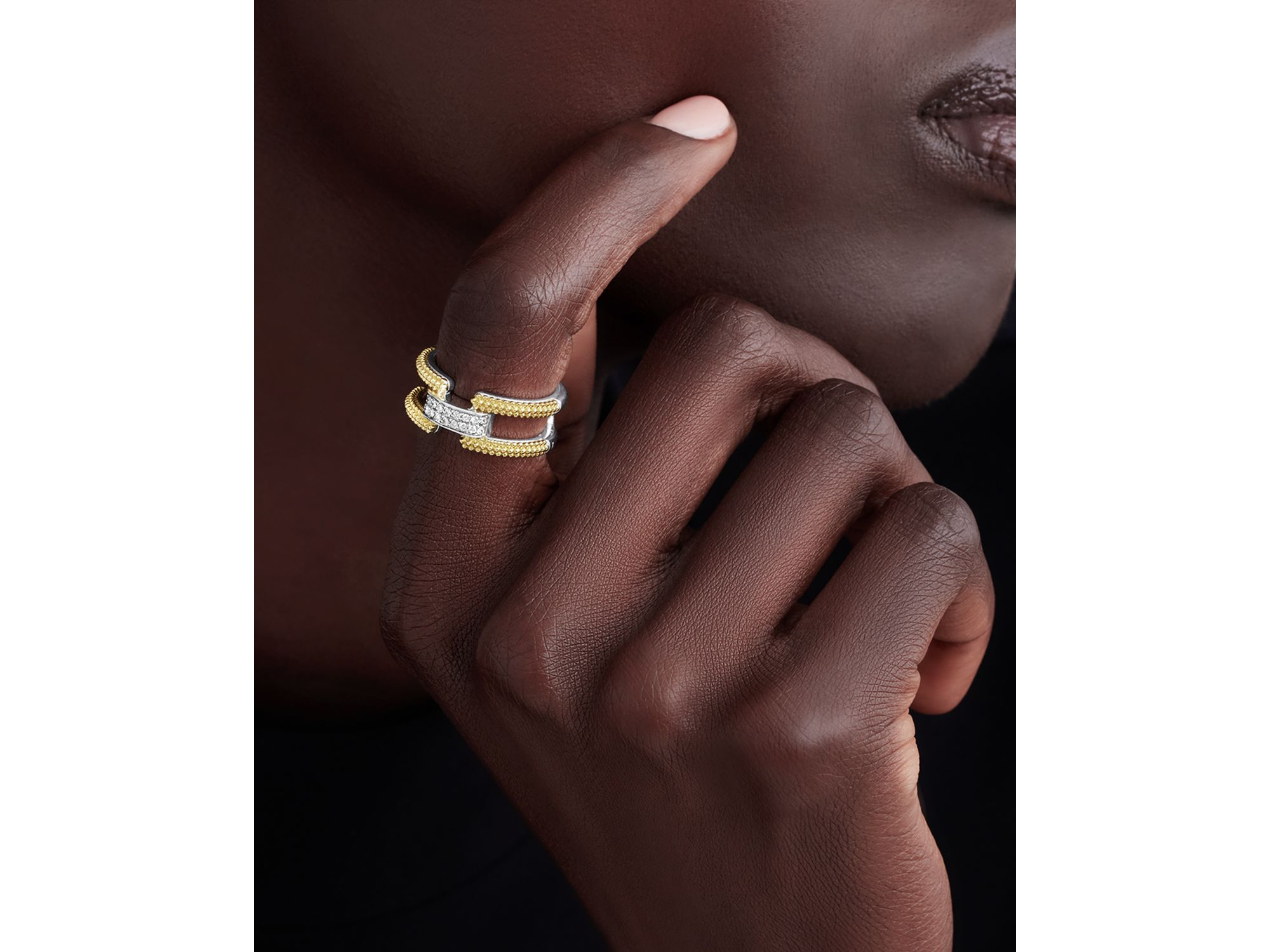 18K Yellow Gold & Sterling Caviar Lux Clip Diamond Pavé Ring - Exclusive — Image 3