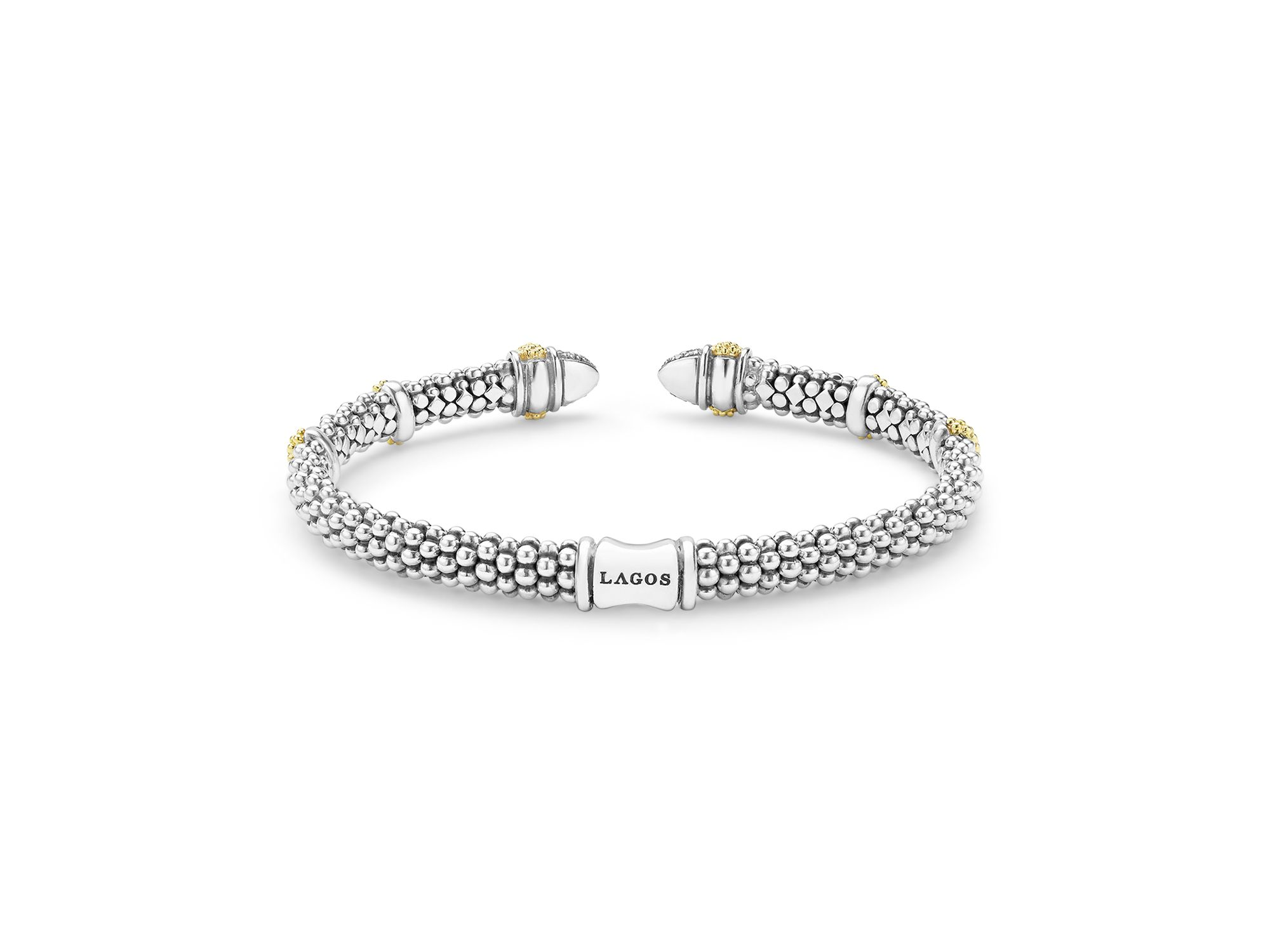 18K Yellow Gold & Sterling Caviar Lux Diamond Beaded Cuff Bracelet — Image 5