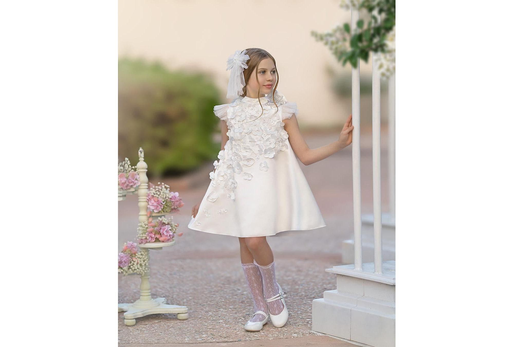 Girls' Butterfly White Satin Ceremony Dress - Baby, Little Kid, Big Kid — Image 5