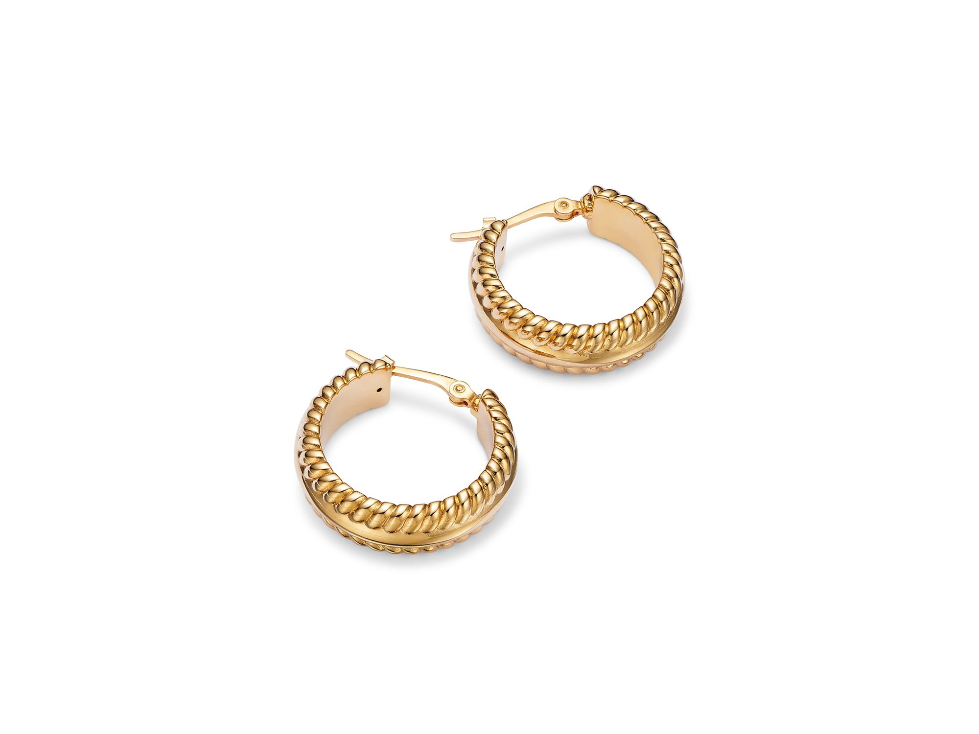 Polished Rope Edged Huggie Hoop Earrings in 14K Yellow Gold — Image 3