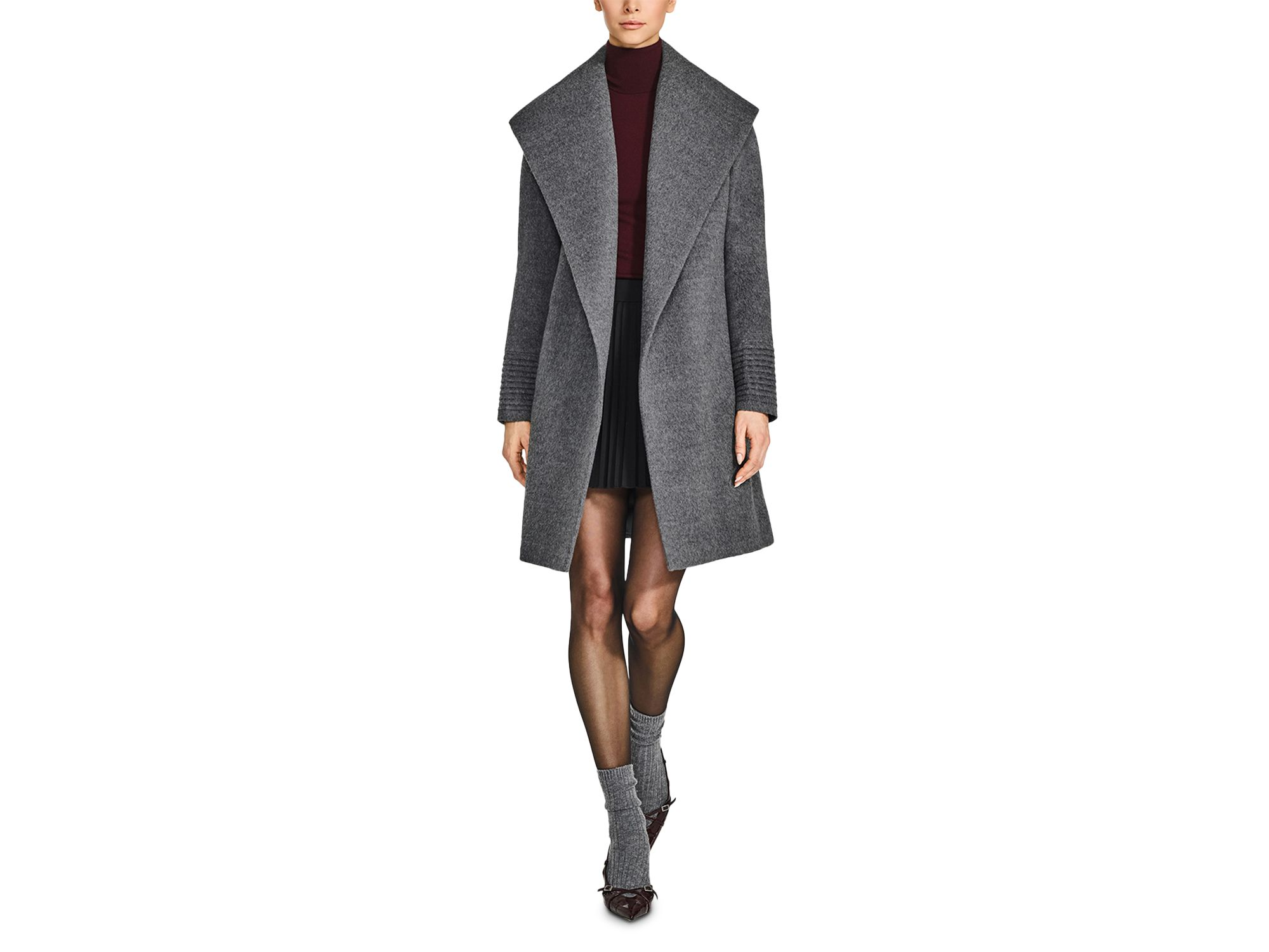 Mid Length Shawl Collar Wrap Coat - Image 1