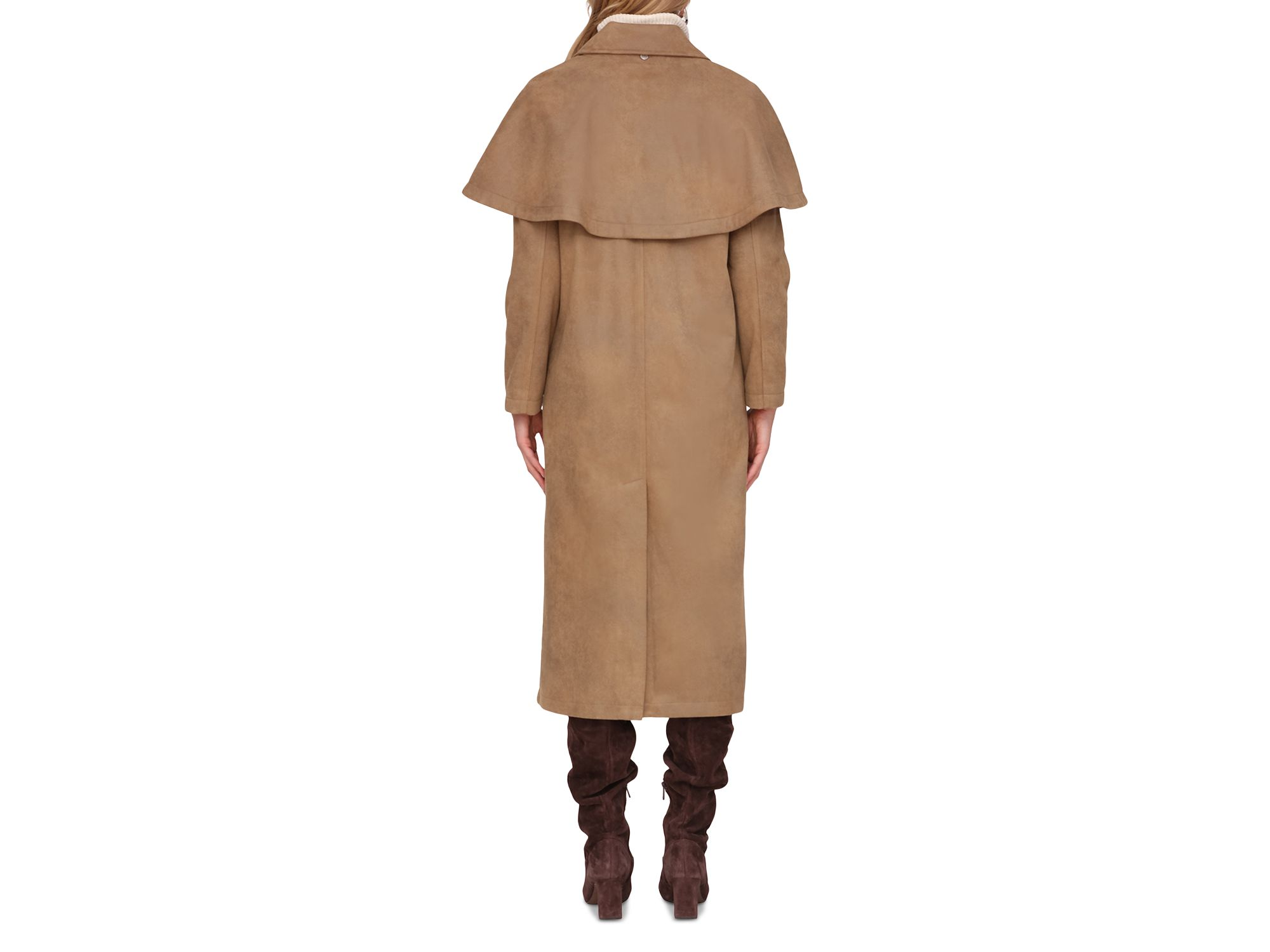 Faux Suede Cape Trench Coat — Image 6