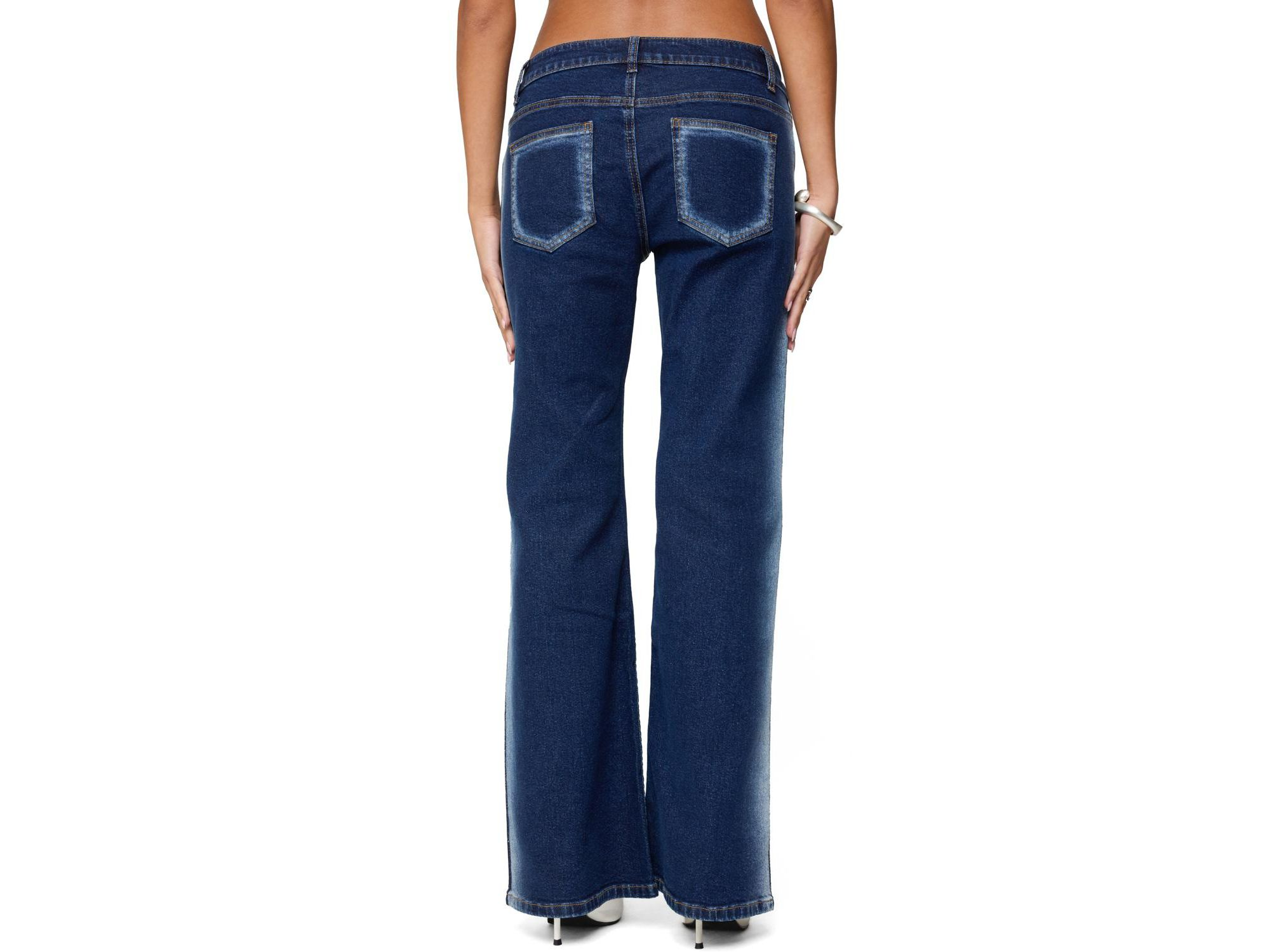 Airbrushed Low Rise Flared Dark Rinse Wash Jeans — Image 3