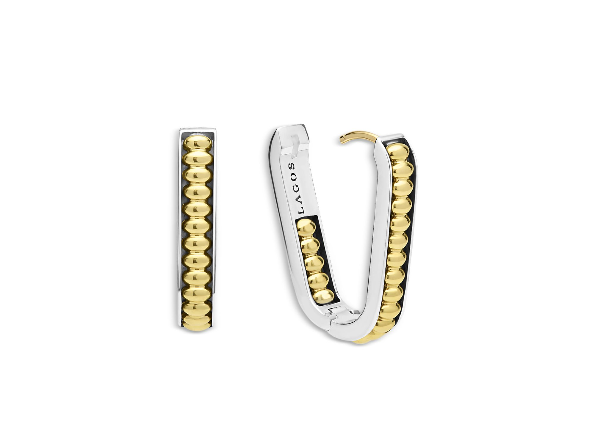 18K Yellow Gold & Sterling Signature Caviar Diamond Oval Hoop Earrings — Image 4