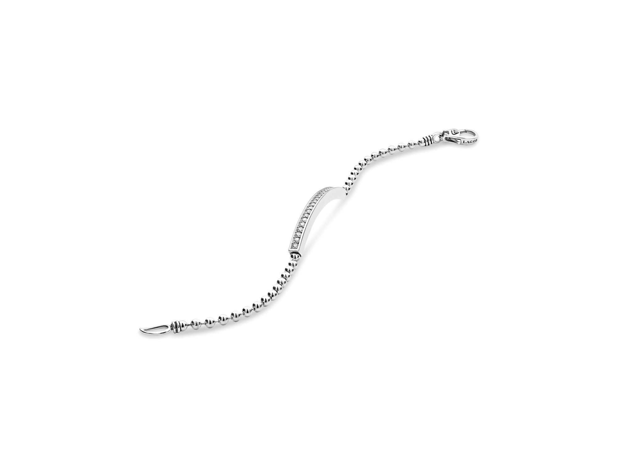 Sterling Silver Caviar Spark Diamond Bar Chain Bracelet — Image 5