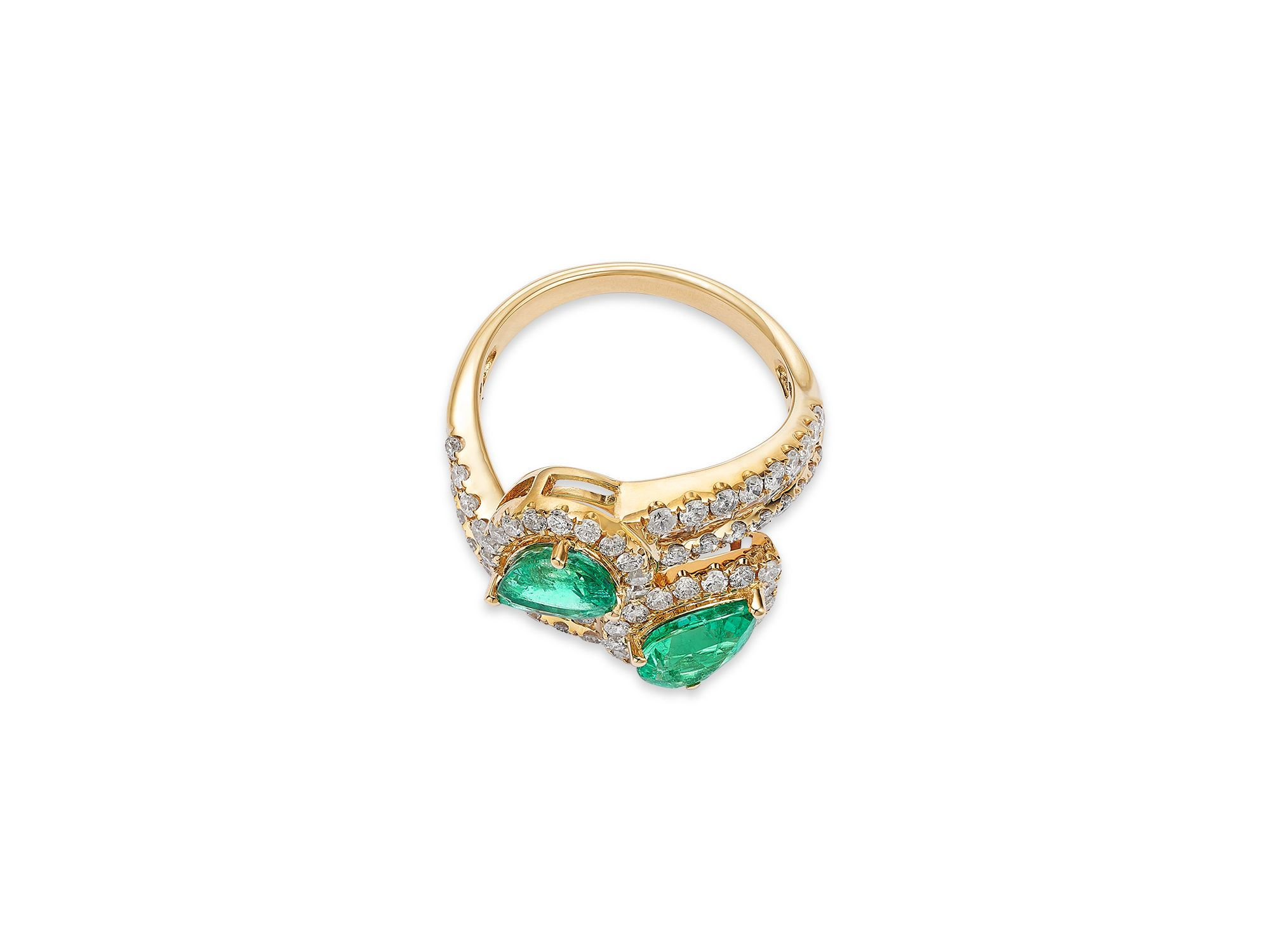 Emerald (2.10 tcw) & Diamond (1.50 tcw) Bypass Ring in 14K Yellow Gold — Image 3