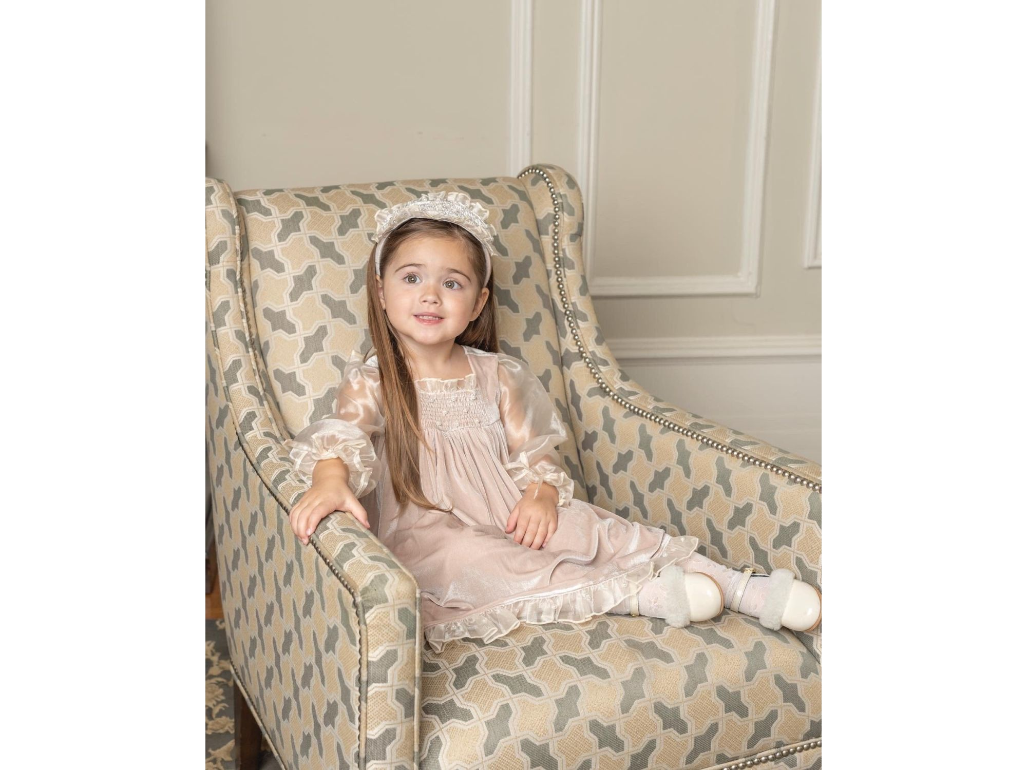 Girls' Helena Velour Dress with Organza Puff Sleeves - Baby, Little Kid, Big Kid — Image 23