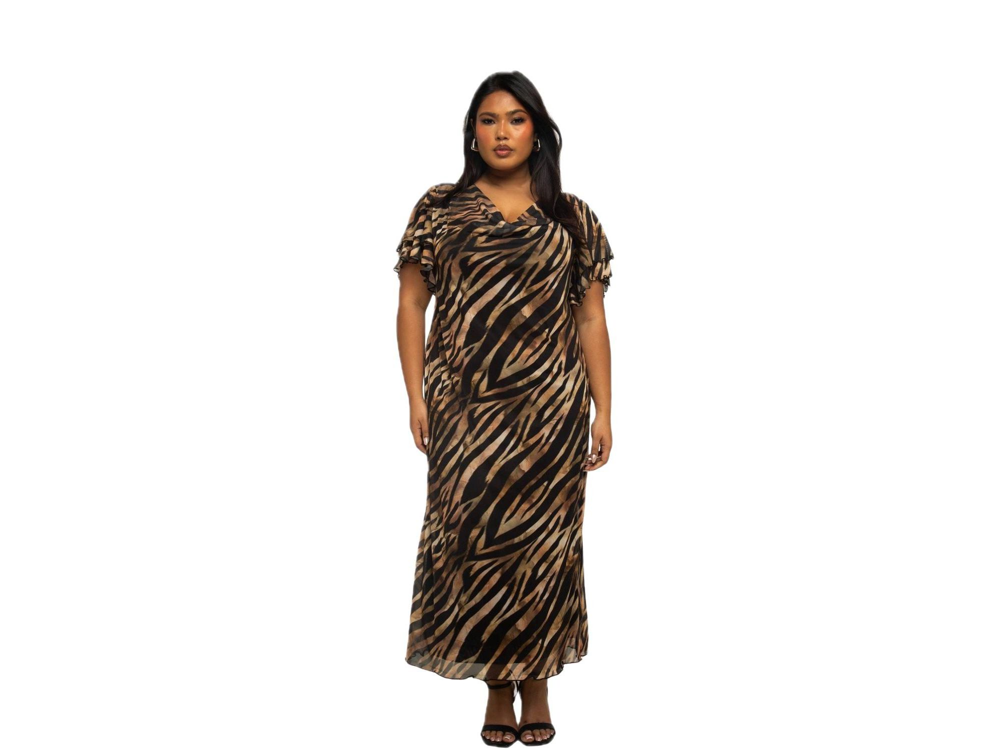 Zebra Print Mesh Midi Dress — Image 4