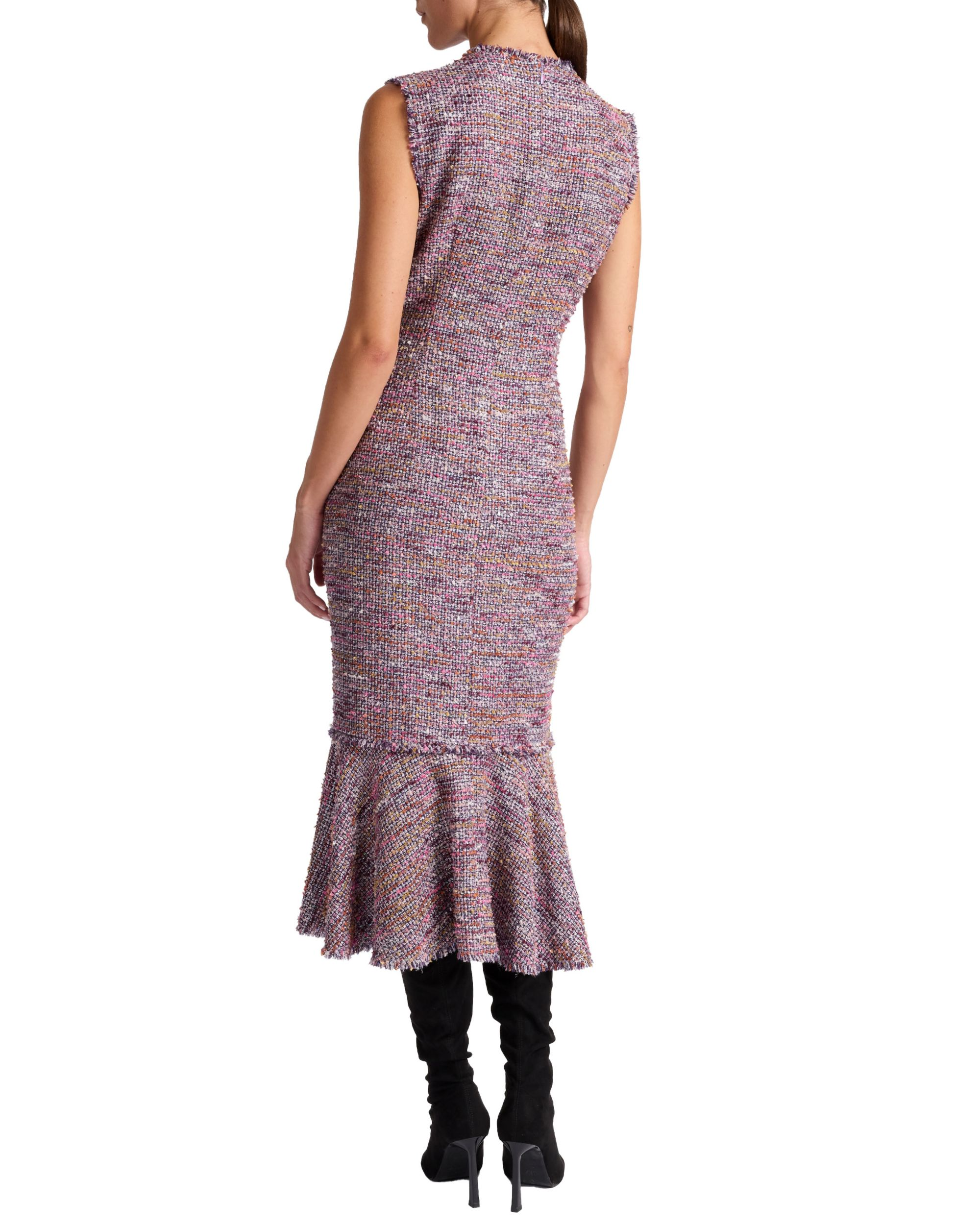 Andi Sleeveless Tweed Midi Sheath Dress with Flared Skirt Panel — Image 4