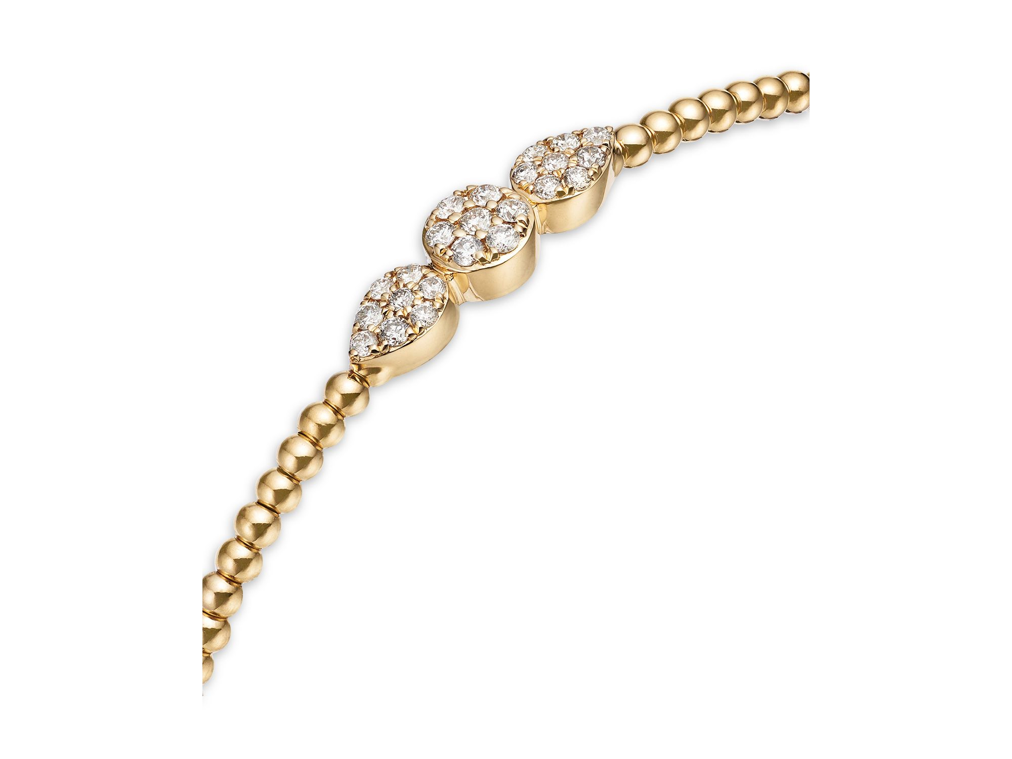 Diamond Triple Cluster Bead Bangle Bracelet in 14K Yellow Gold, 0.40 tcw — Image 3