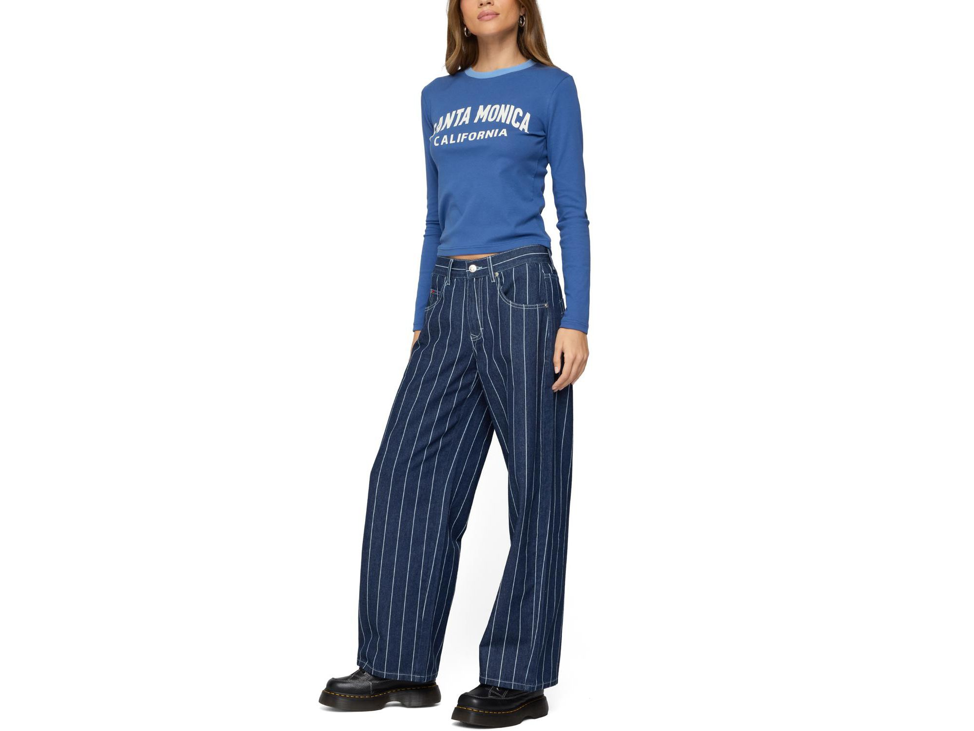Kyler Pinstripe Low Rise Dark Rinse Wash Jeans — Image 5