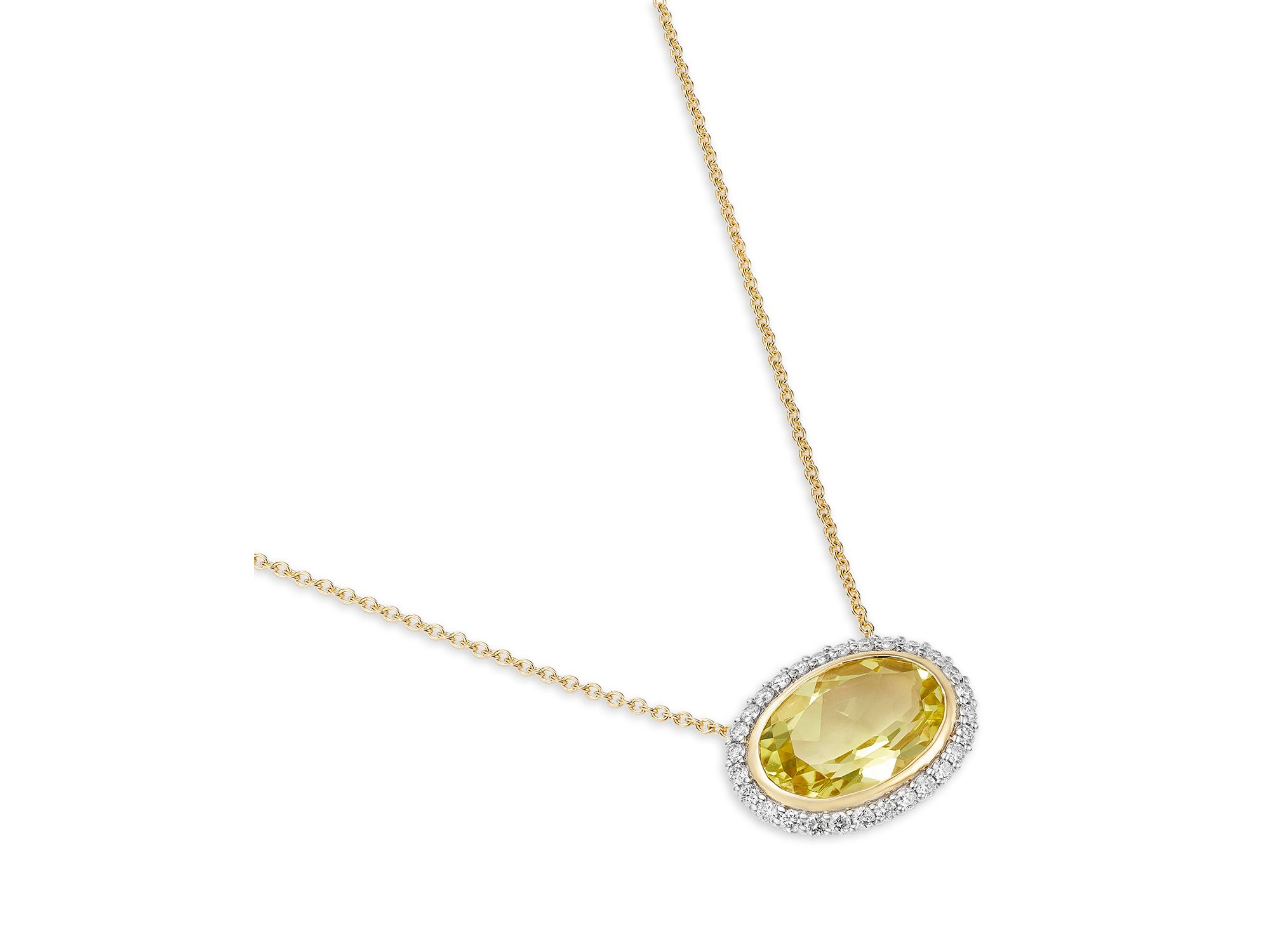 Lemon Quartz & Diamond Halo Pendant Necklace in 14K Yellow Gold, 18" — Image 3