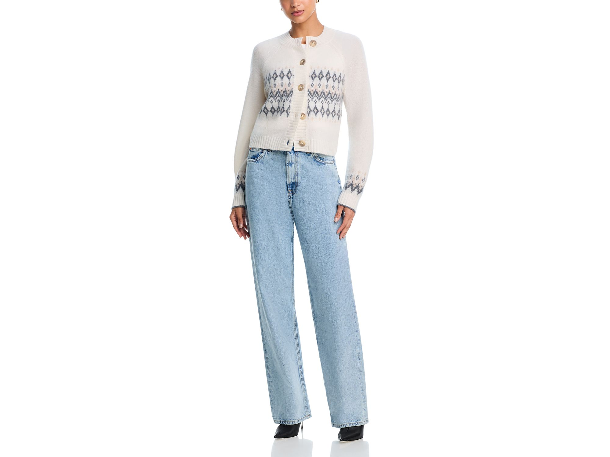 100% Cashmere Fair isle Brush Crewneck Cardigan - Exclusive — Image 5
