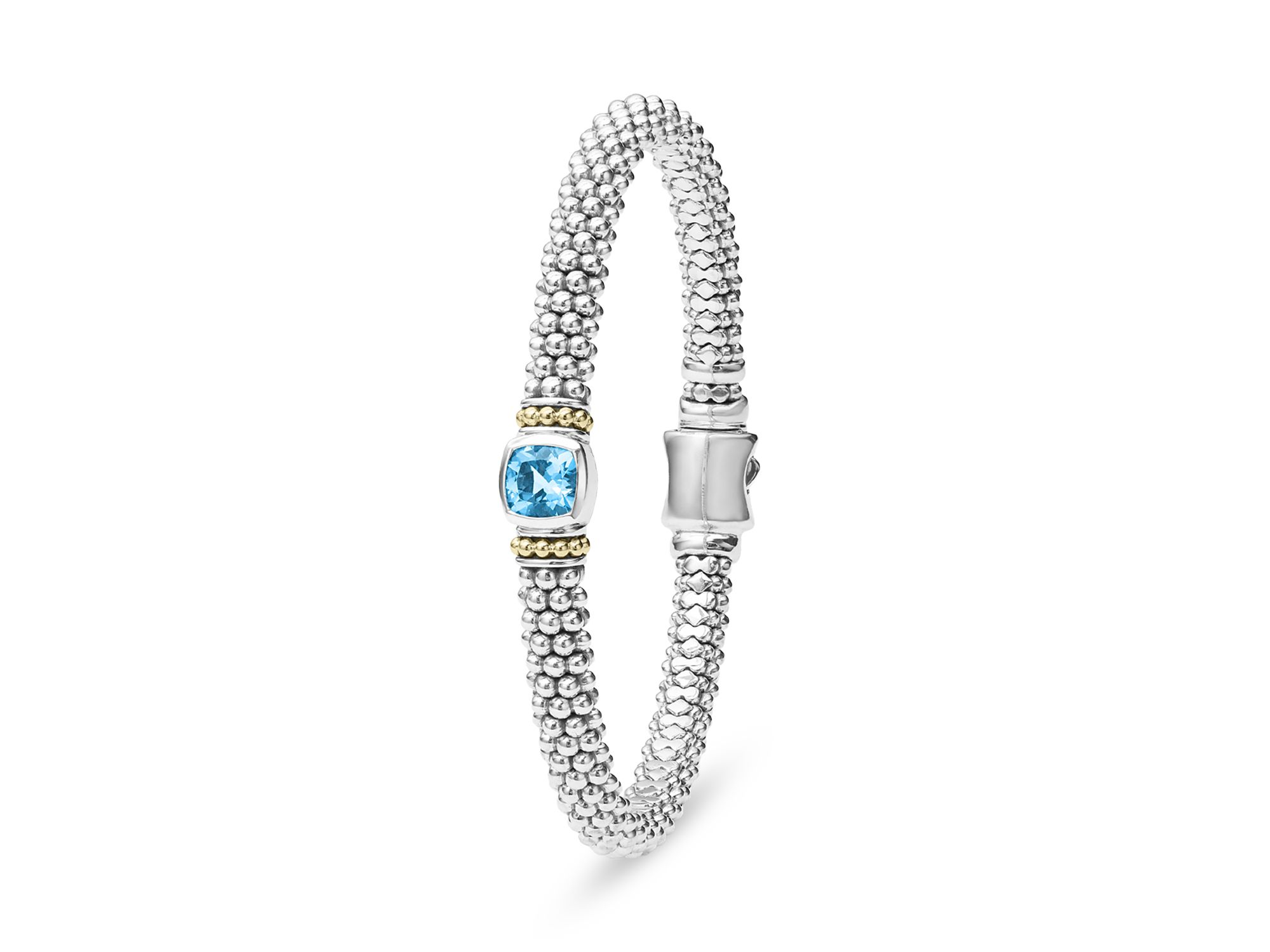 18K Yellow Gold & Sterling Silver Rittenhouse Blue Topaz Solitaire Link Bracelets — Image 3