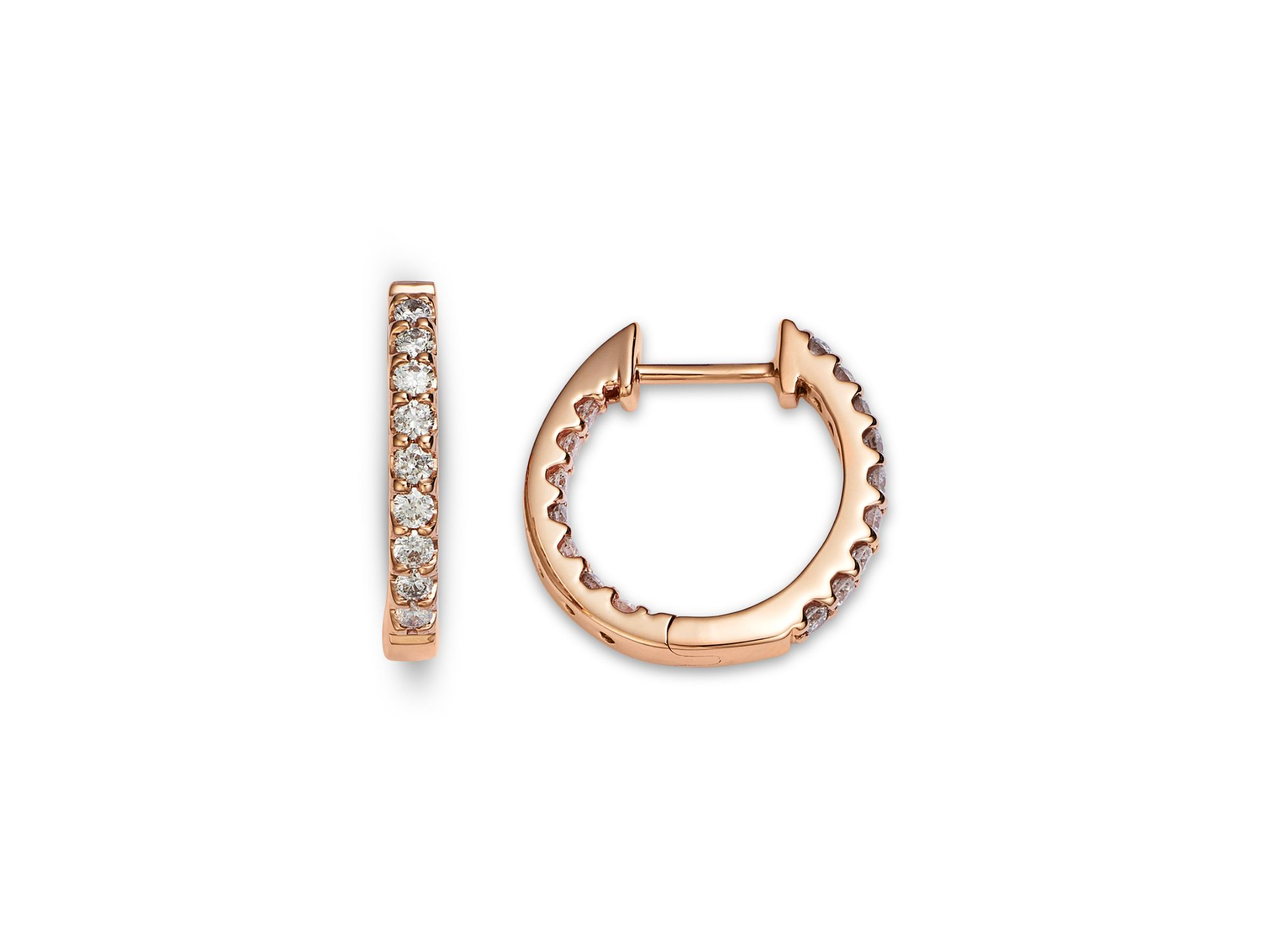 Diamond Inside Out Huggie Hoop Earrings in 14K Rose Gold, 0.50 tcw — Image 3