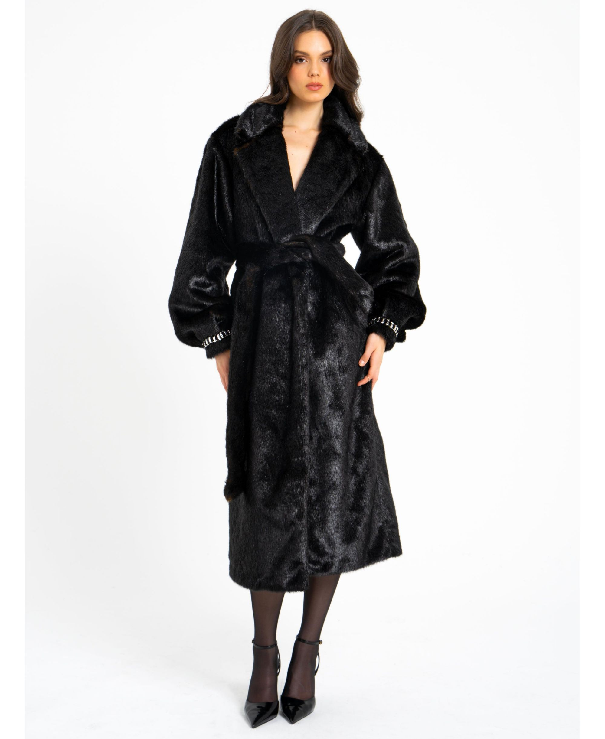 Yahia Long Faux Mink Coat — Image 10