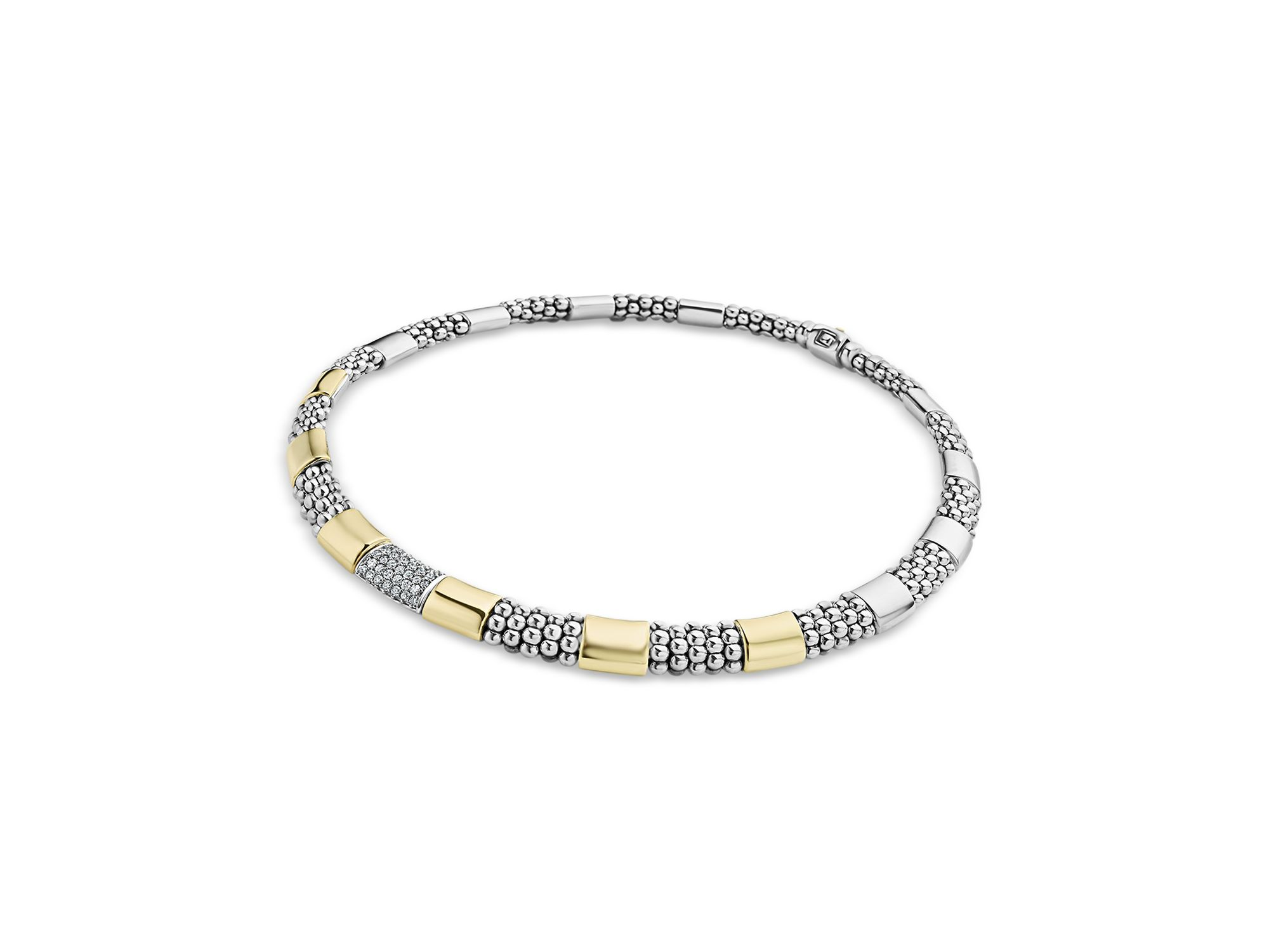 Sterling Silver & 18K Gold High Bar Diamond Necklace — Image 5