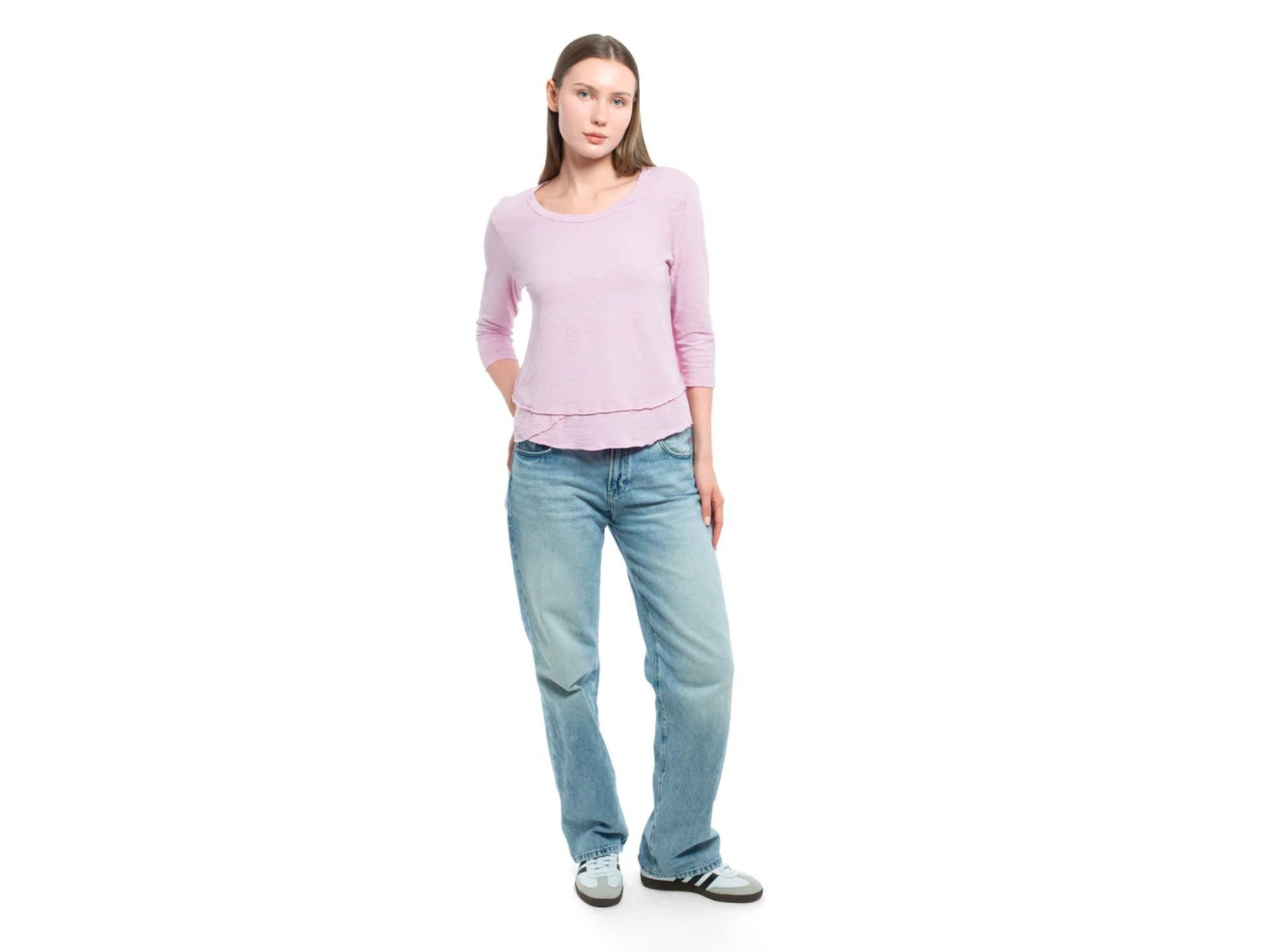 3/4 Sleeve Shrunken Crew Mock Layer Tee — Image 5