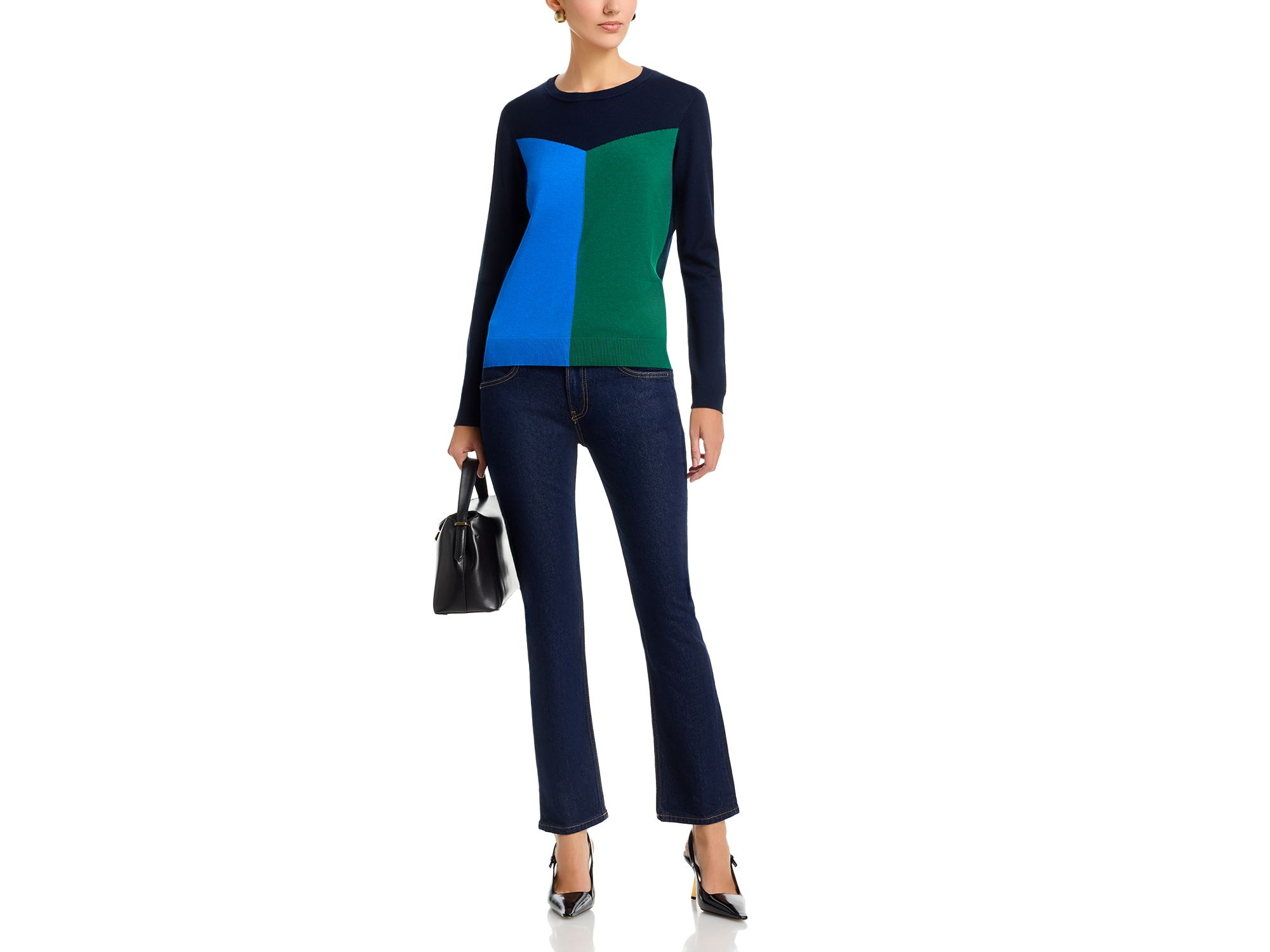 Long Sleeved Color Blocked Jersey Crewneck Pullover Sweater — Image 4