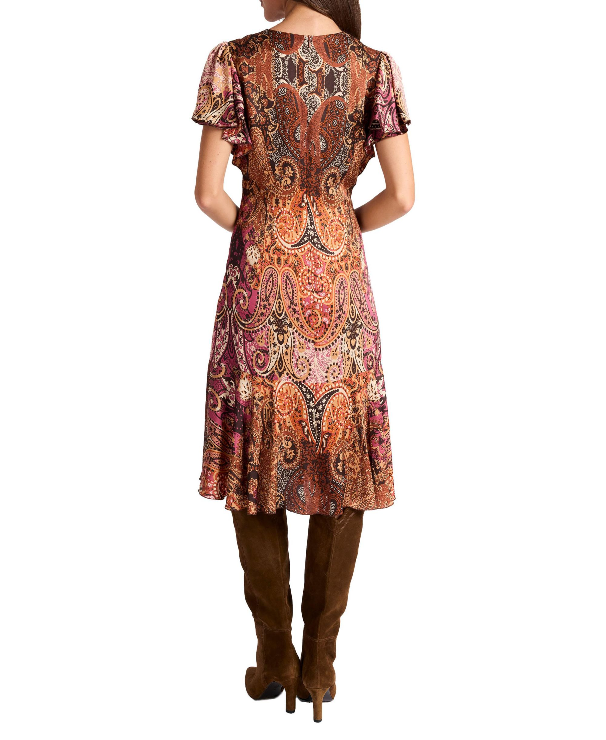 Grazia Flutter Sleeve Sheath Dress in Printed Charmeuse — Image 3