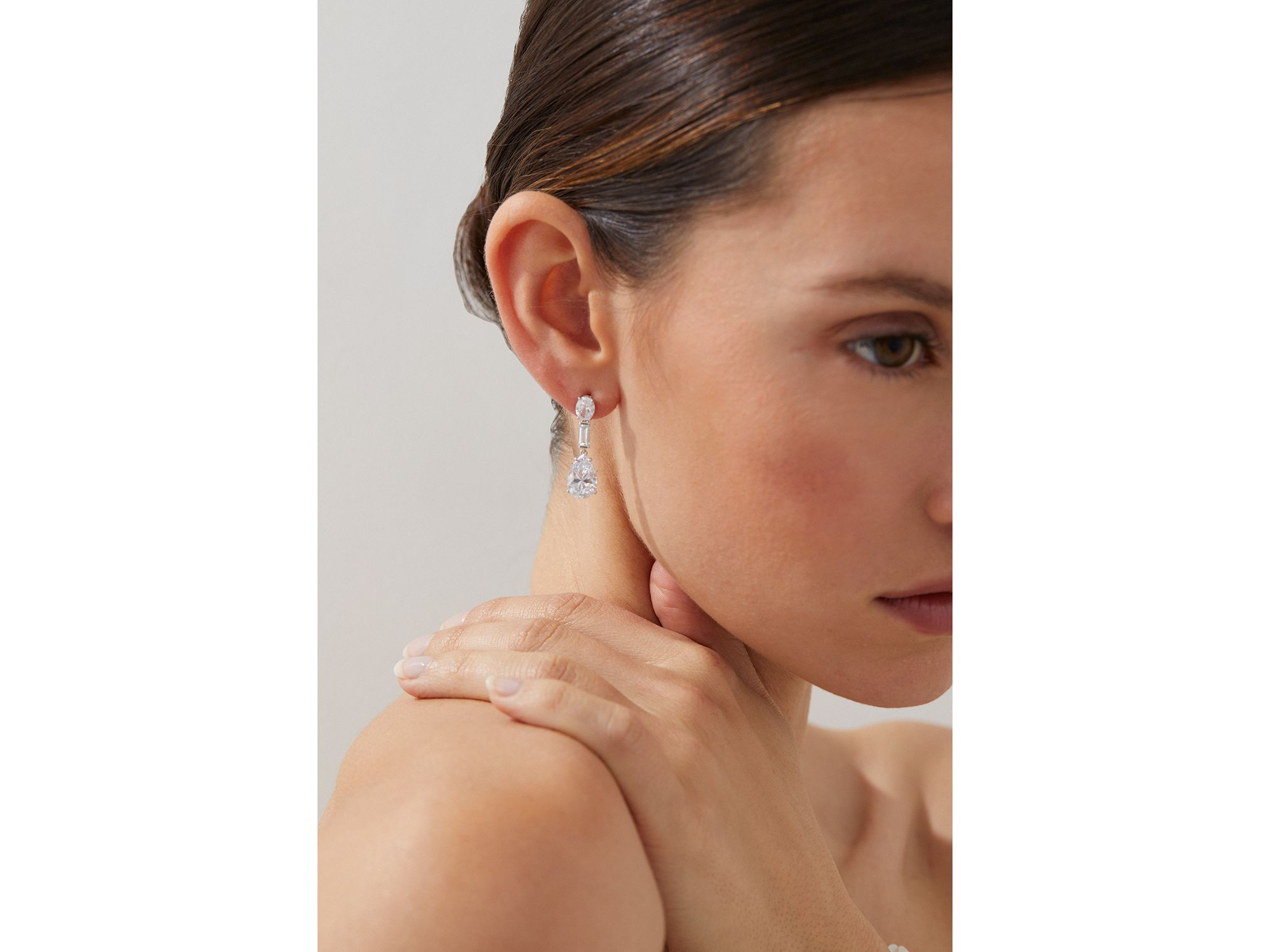 Cubic Zirconia Drop Earrings in Rhodium Plated — Image 3