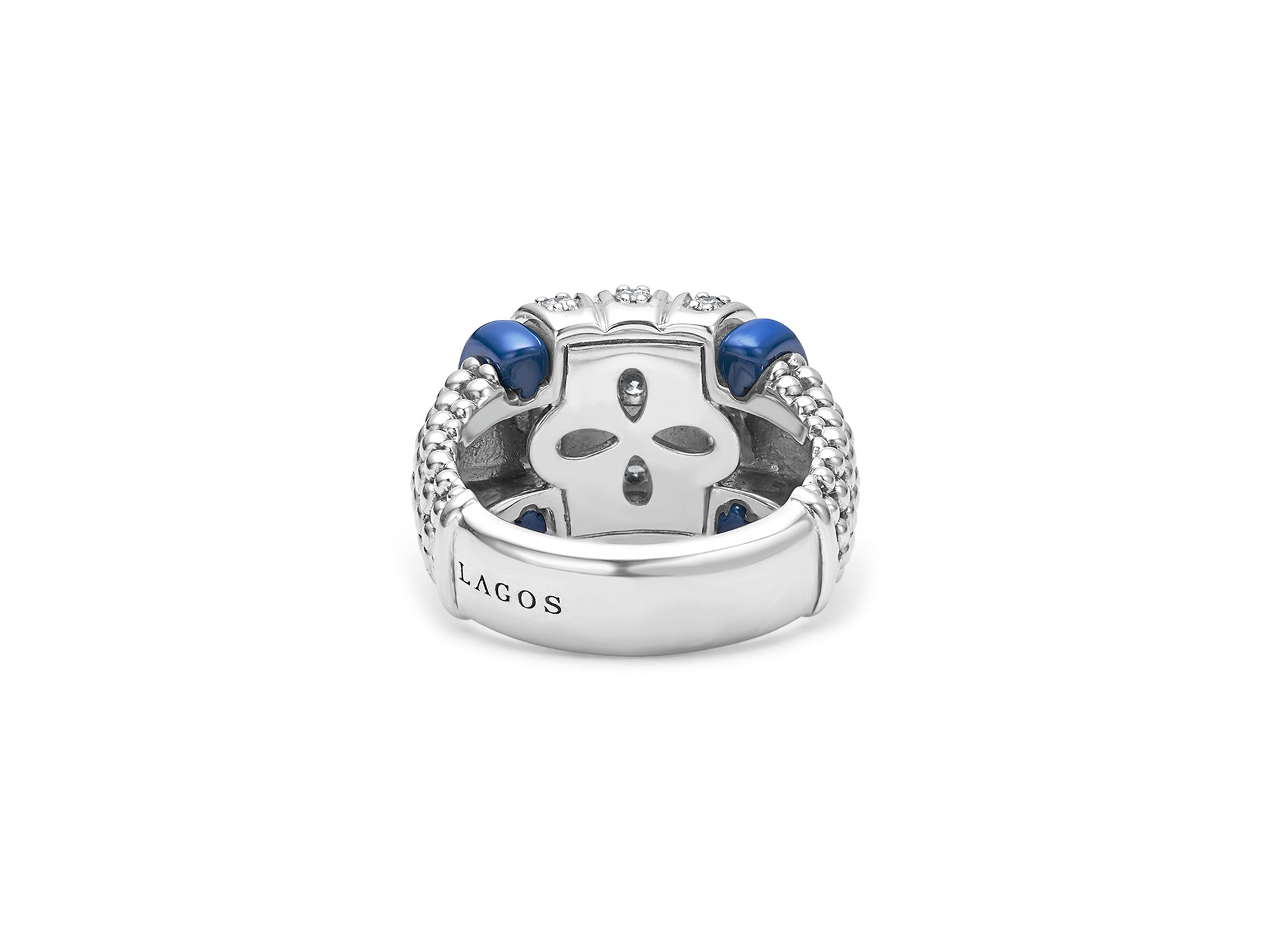 Sterling Silver Diamond & Ceramic Blue Caviar Ring — Image 4