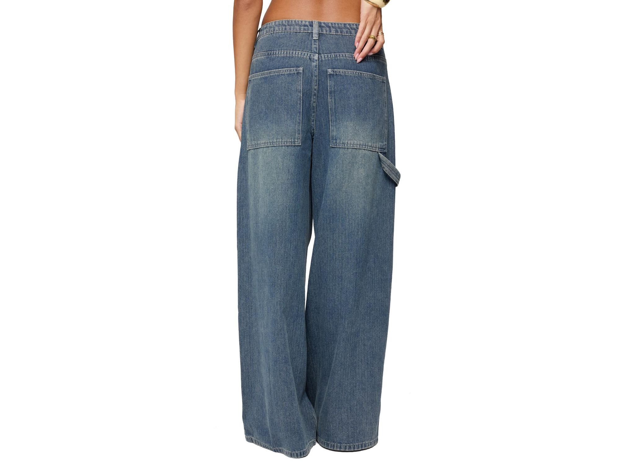 Jaycee Low Rise Baggy Carpenter Jeans in Blue Washed — Image 3