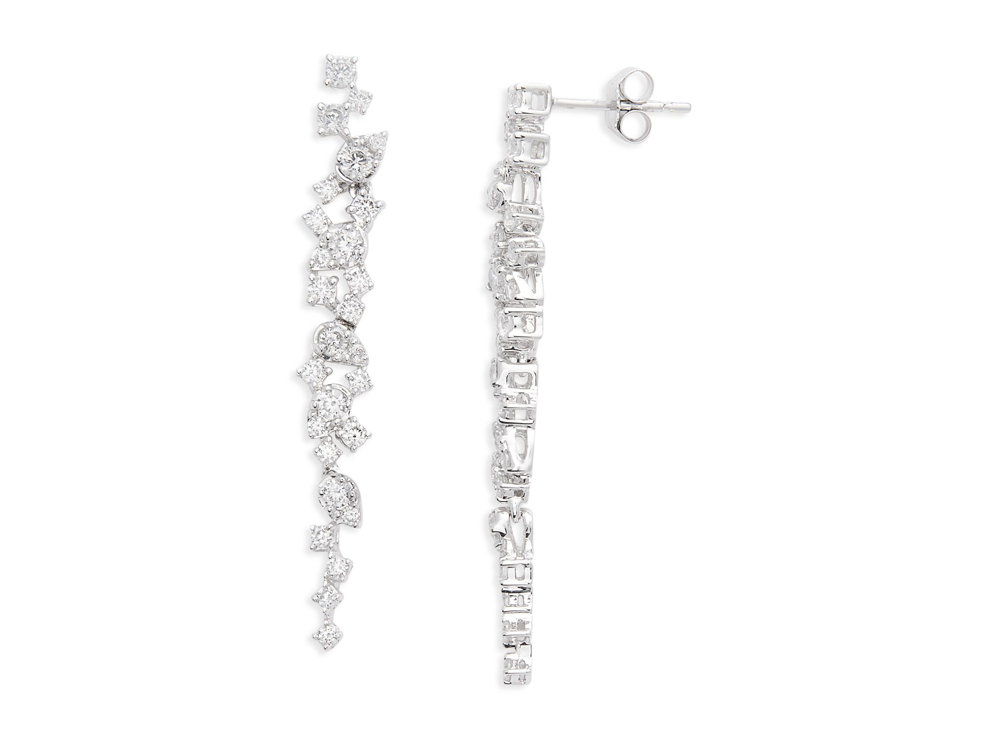 Diamond Scatter Drop Earrings in 14K White Gold, 0.95 tcw — Image 3