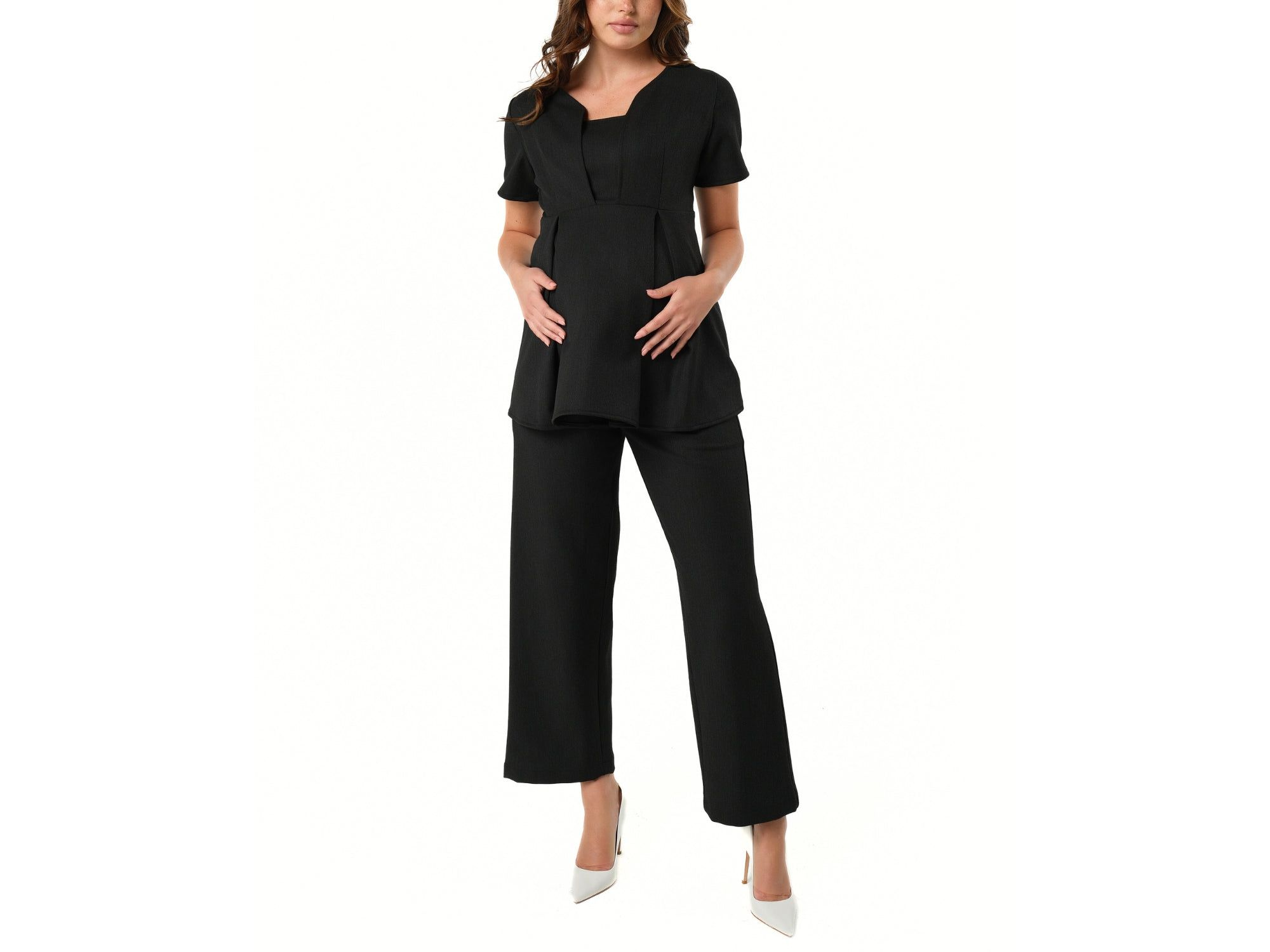 Women's Maternity & Nursing Short Sleeve Empire Waist Top in Italian Stretch Suiting Fabric (Regular & Petite) — Image 6