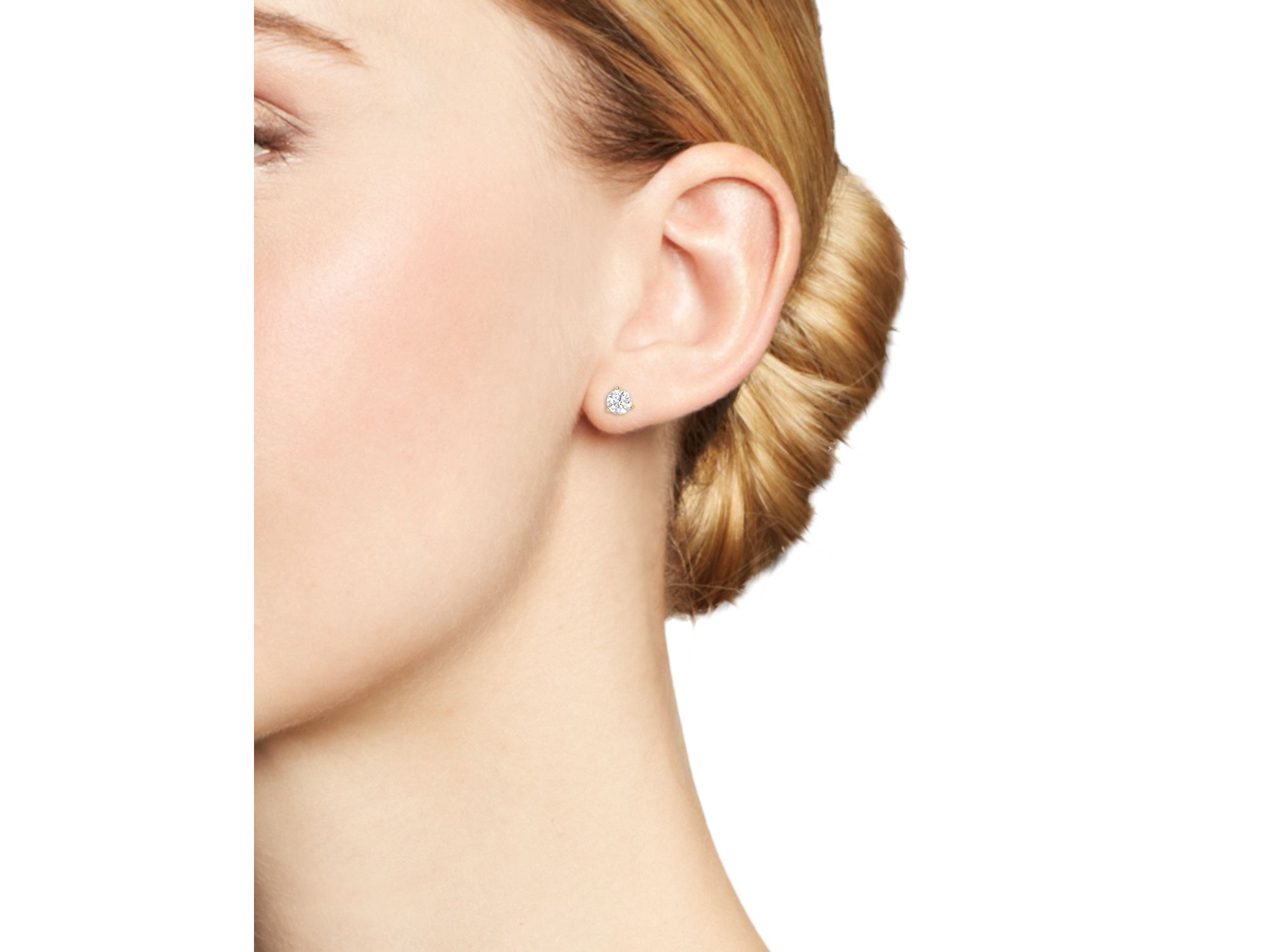 Certified Diamond Stud Earrings in 18K Yellow Gold Martini Setting — Image 3