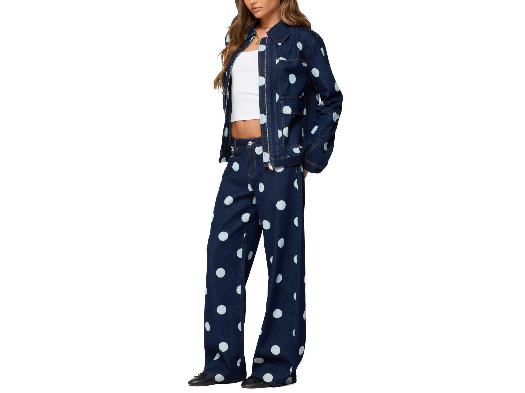 Leyah Polka Dot Low Rise Baggy Jeans — Image 5