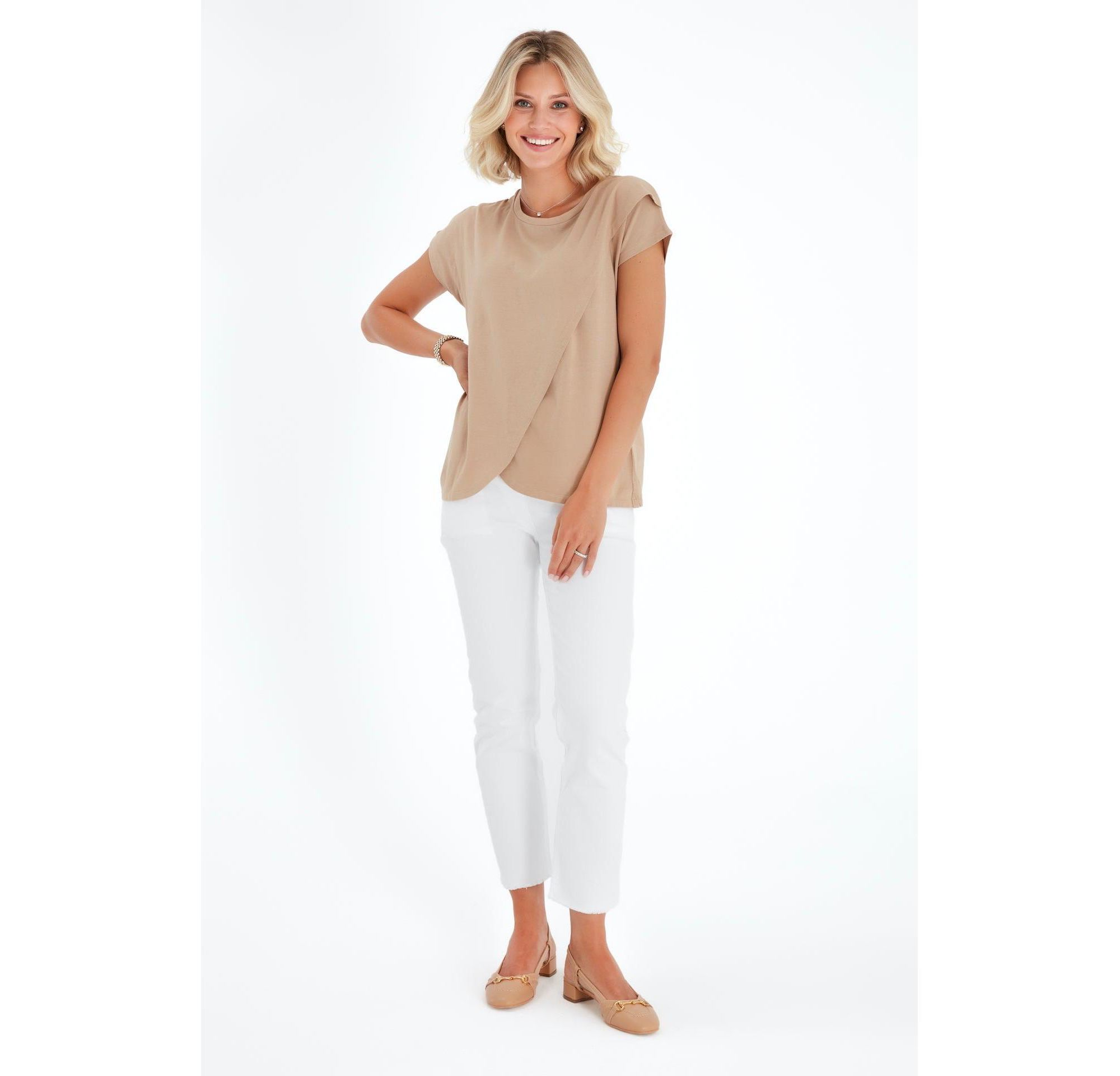 Graceful Non-Denim Foldover Waistband Maternity Pants — Image 3