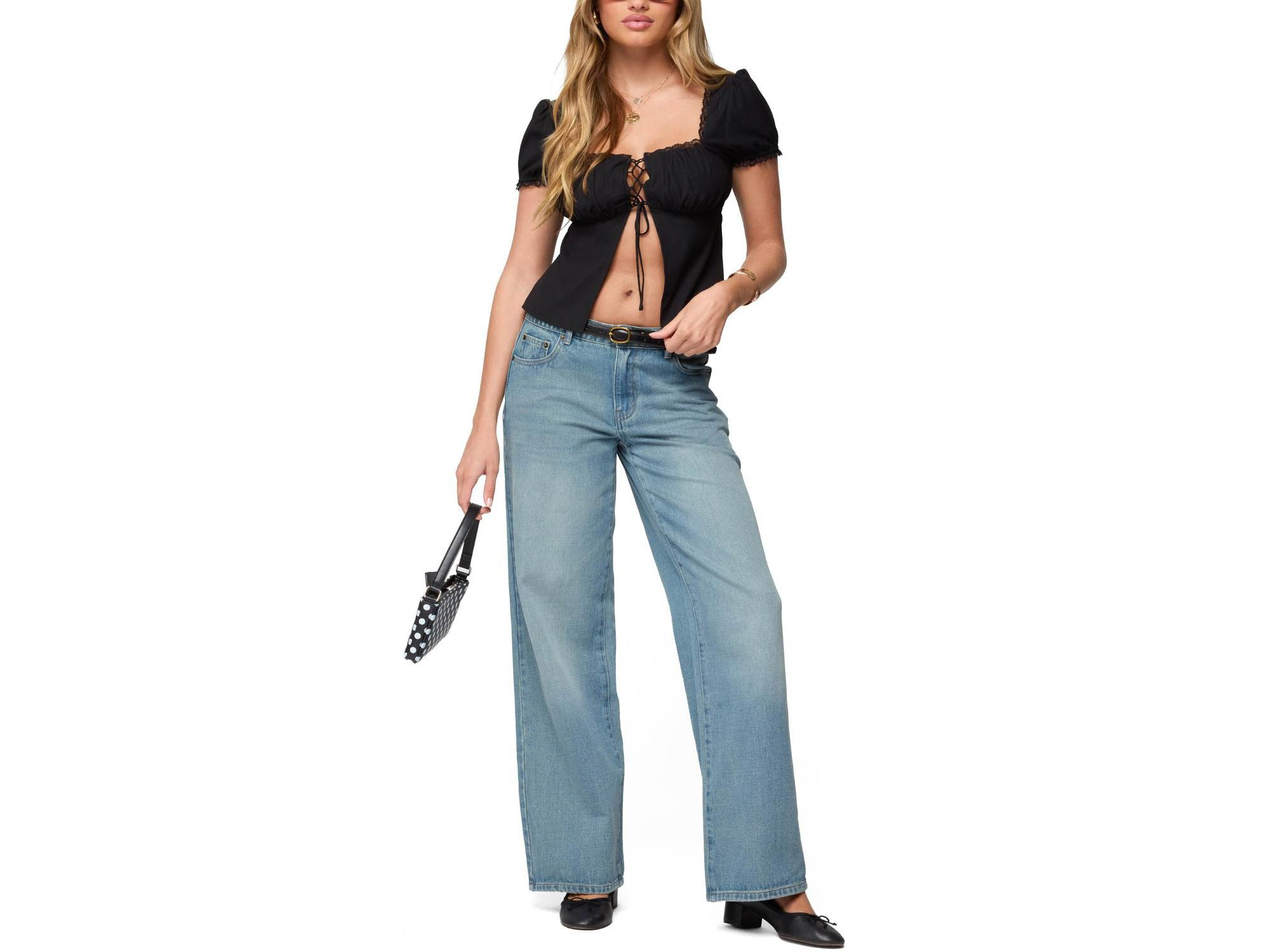 Lacey Split Front Lace Up Top — Image 4