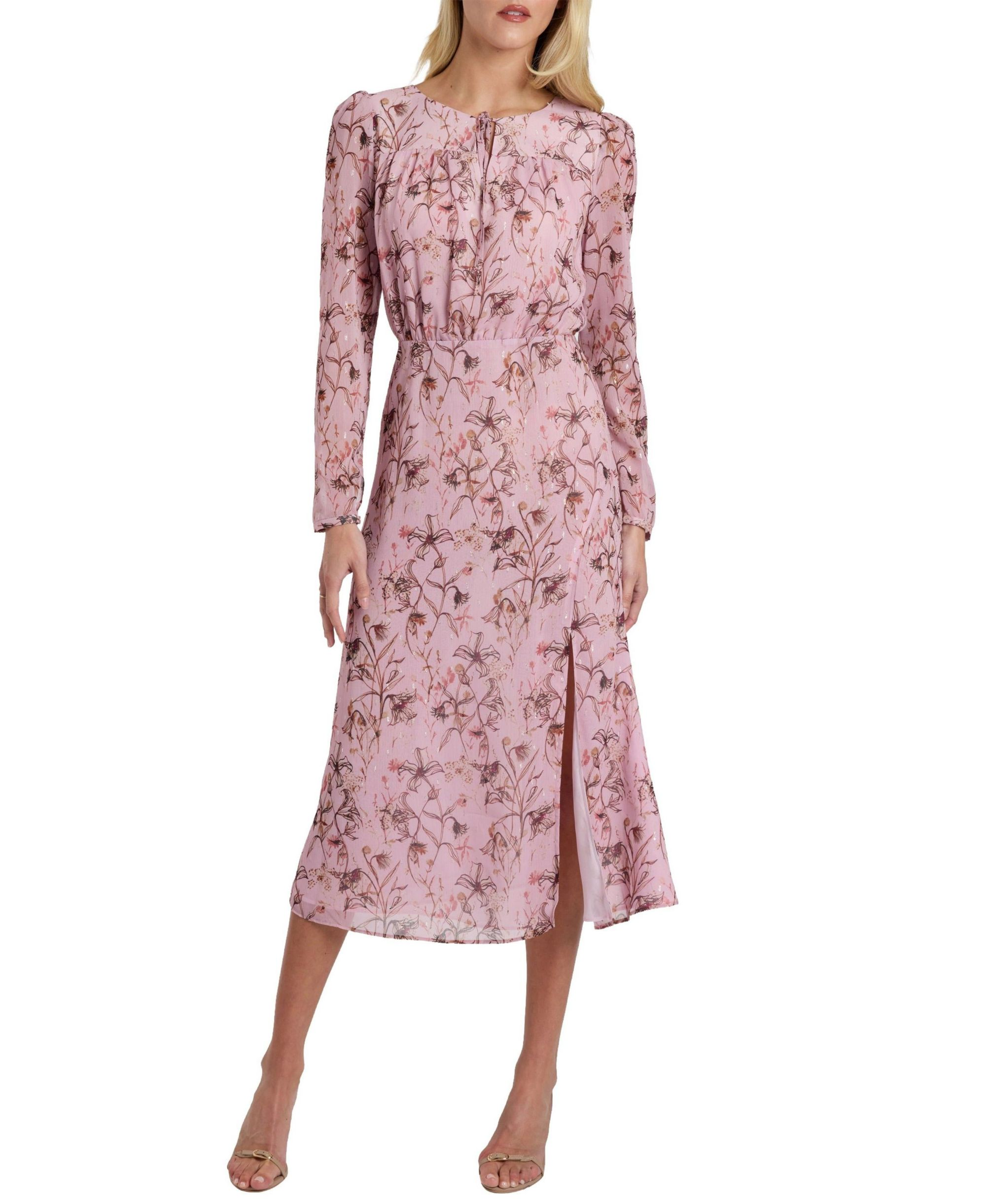 Tessa Long Sleeve Midi Dress in Floral Georgette - Image 1