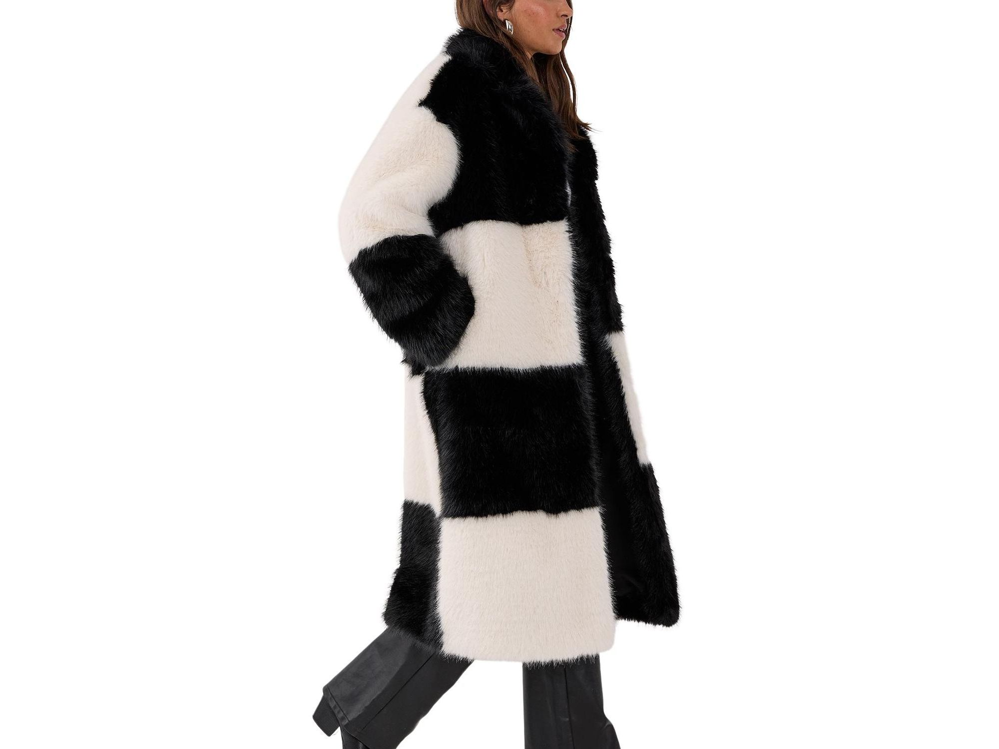 Mono Check Faux Fur Coat — Image 4