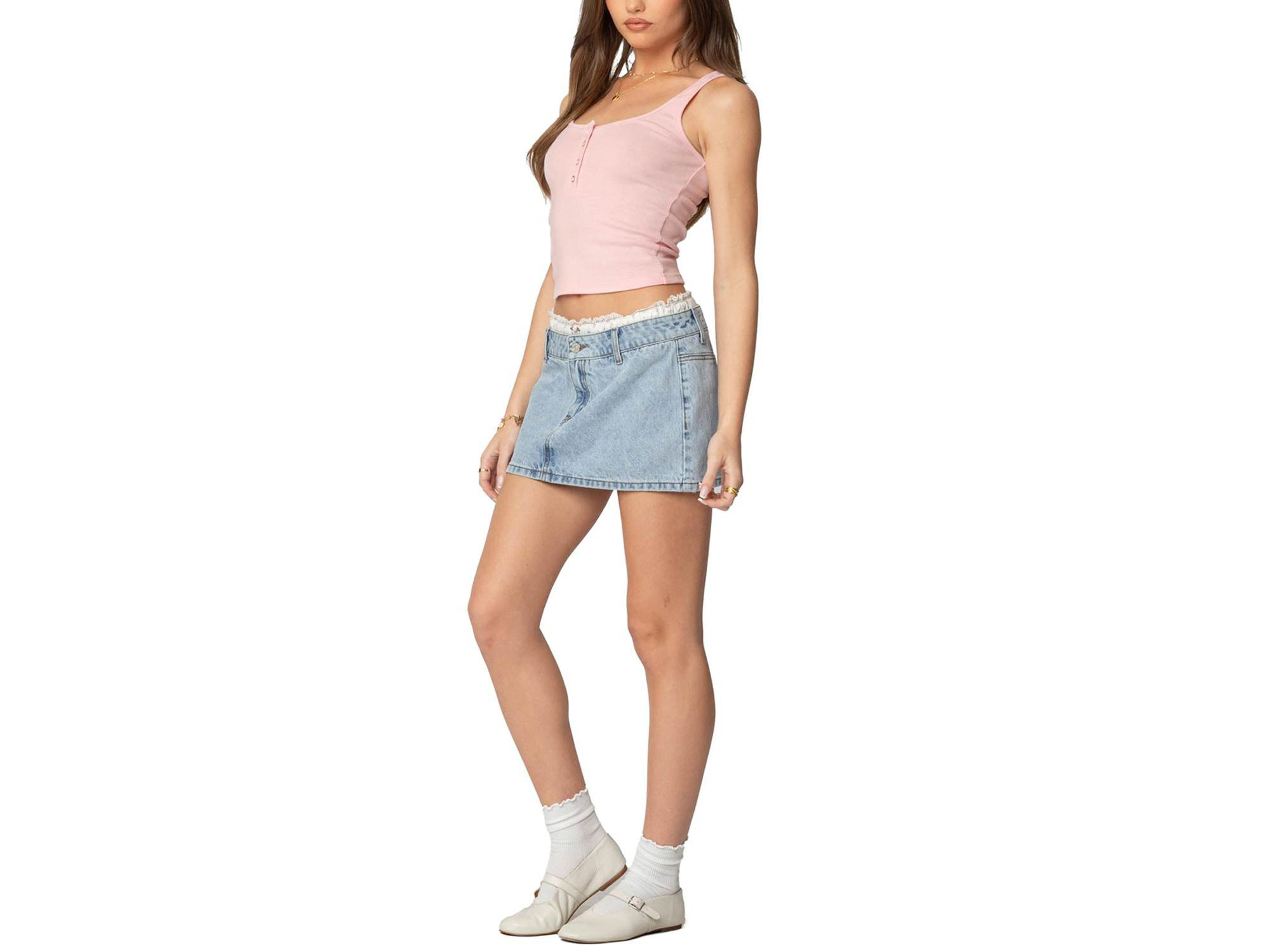 Floral Peekaboo Denim Mini Skirt — Image 3