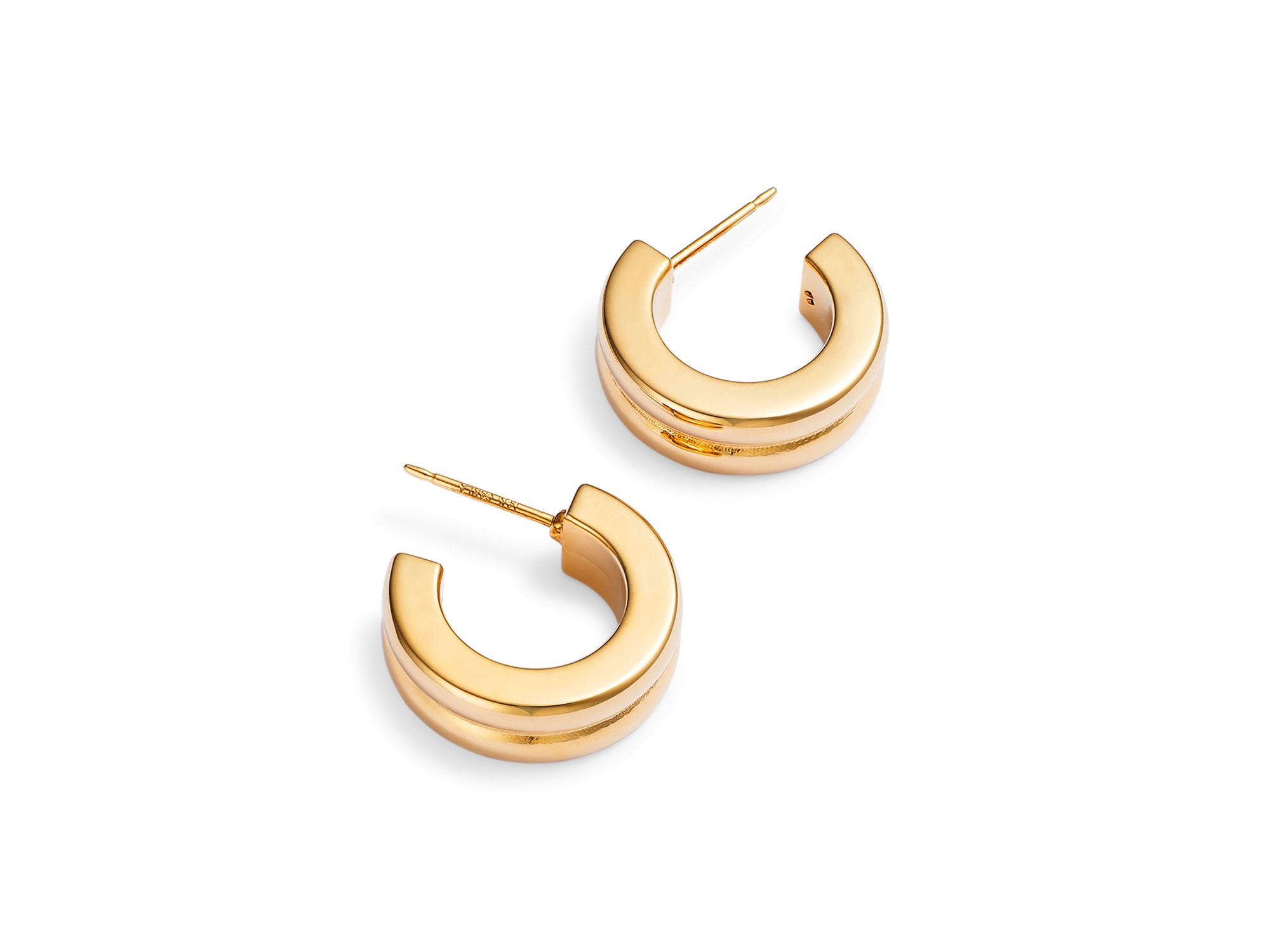 Polished Double Square Edge Huggie Hoop Earrings in 14K Yellow Gold — Image 3
