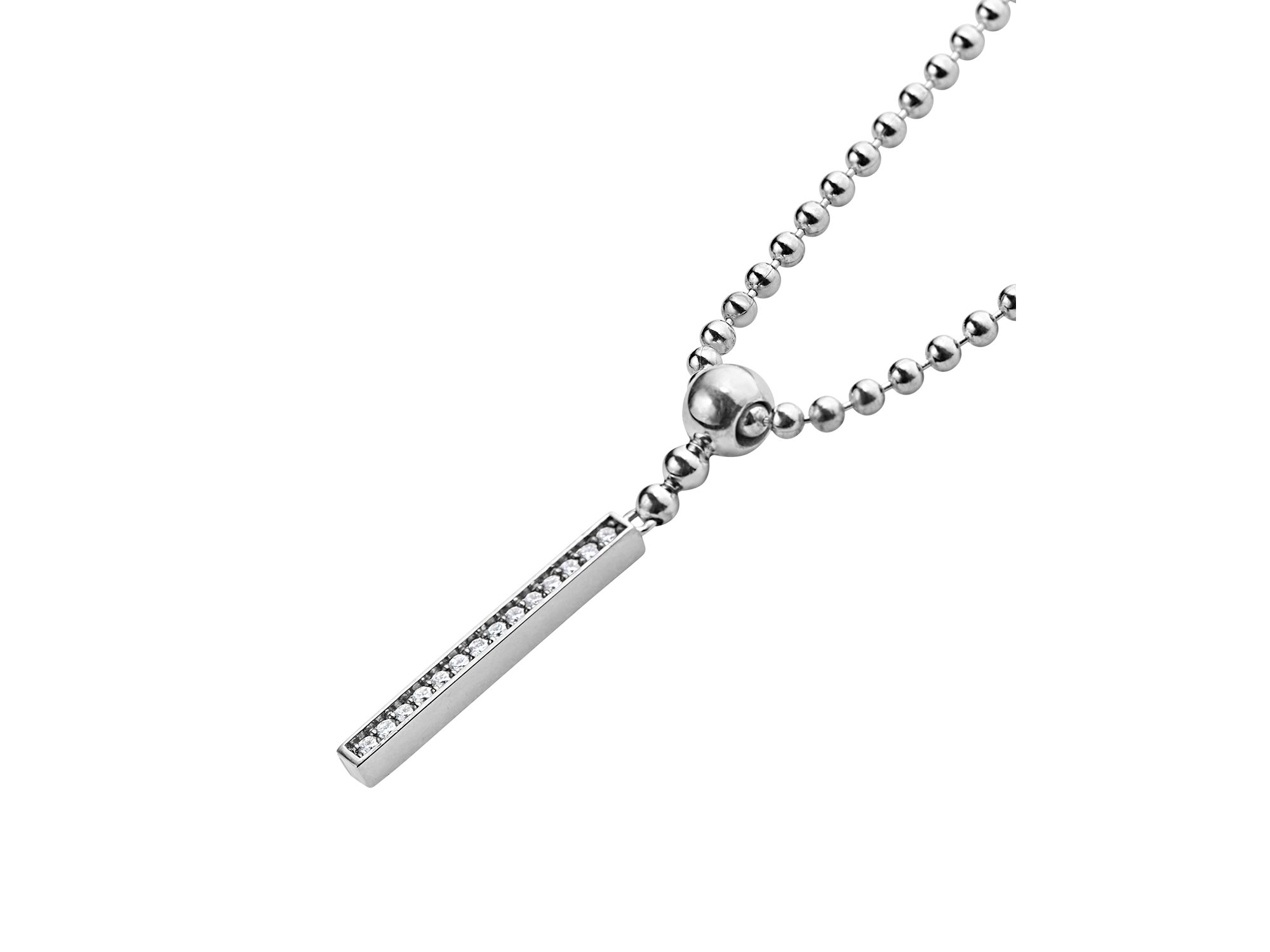 Sterling Silver Caviar Spark Diamond Stick Pendant Necklace, 16" — Image 3