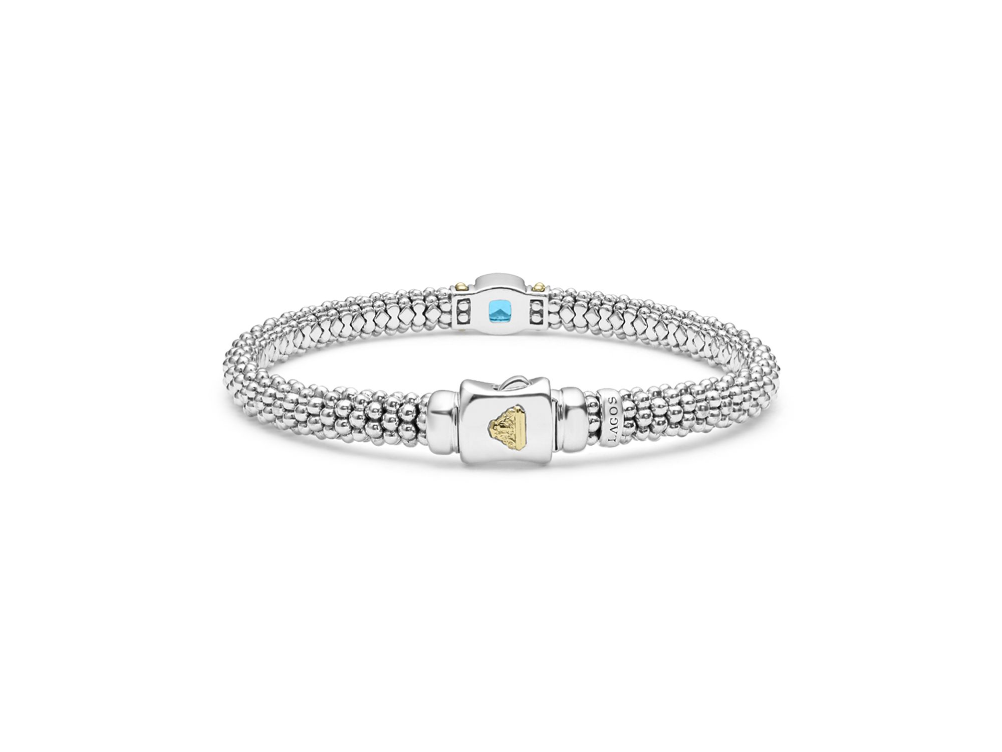 18K Yellow Gold & Sterling Silver Rittenhouse Blue Topaz Solitaire Link Bracelets — Image 5