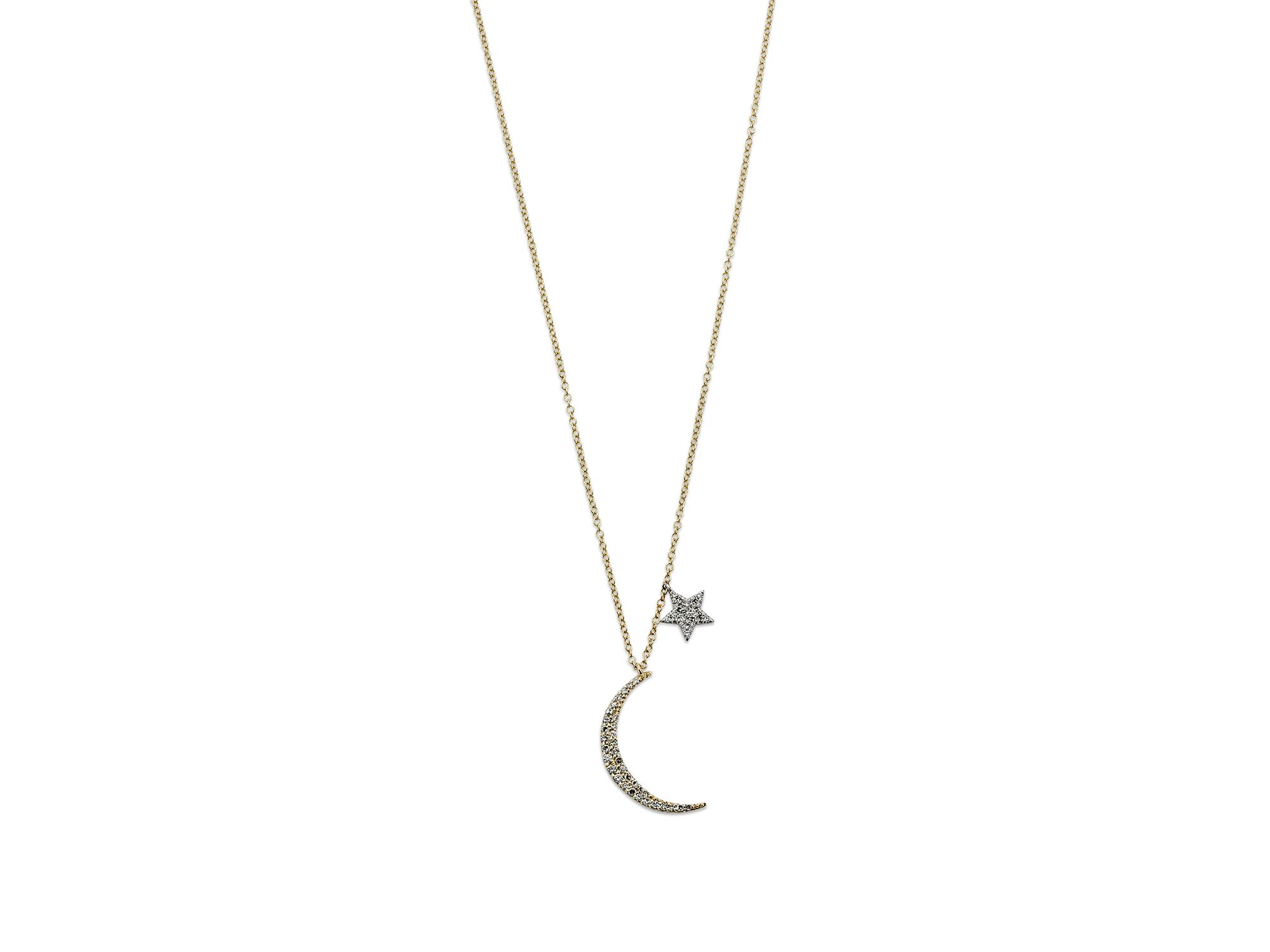 Diamond Moon Necklace in 14K Yelliow Gold, .22 tcw, 16" — Image 5