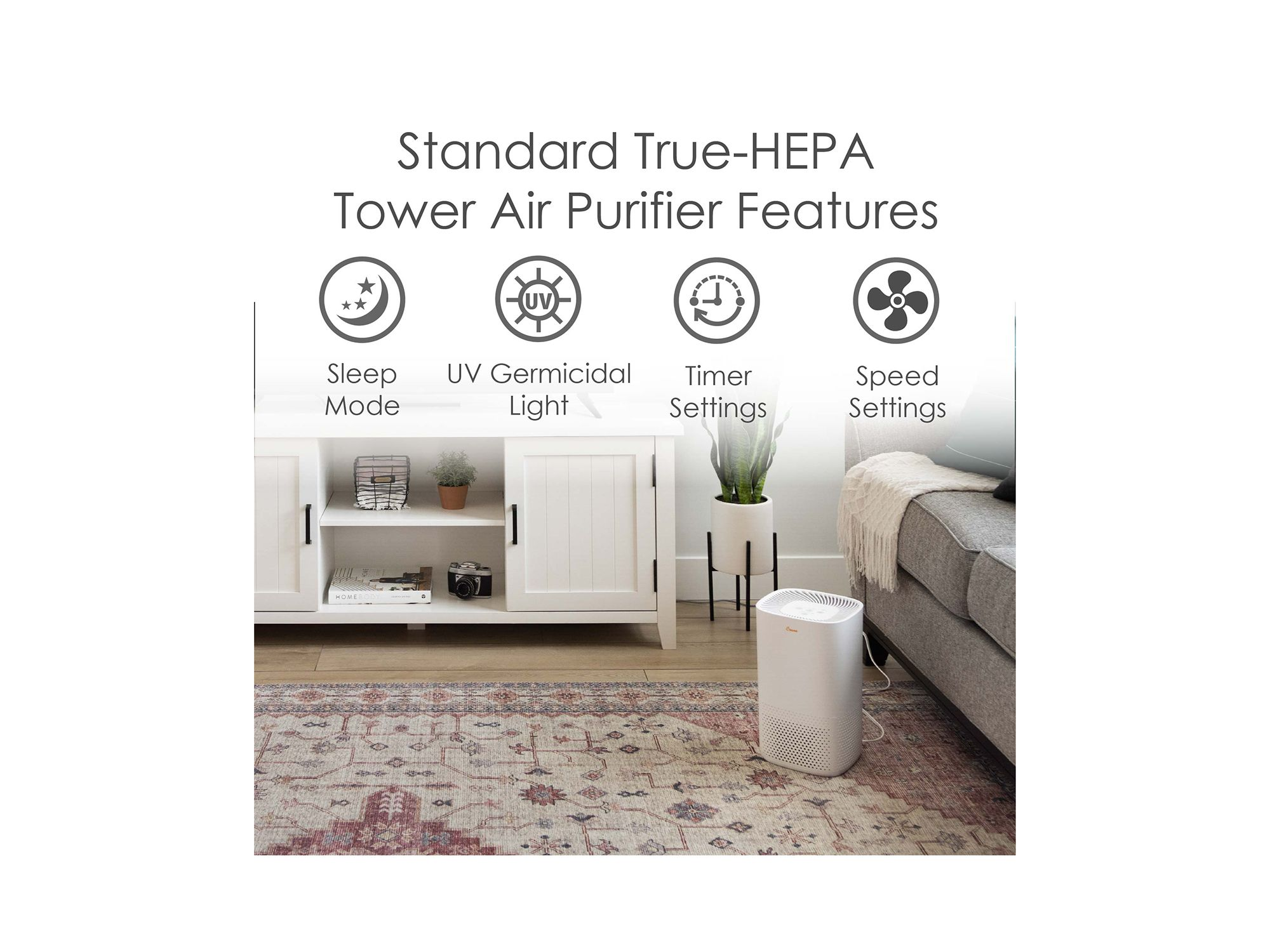 Crane Air Purifier with True HEPA Filter, UV Light, 250 Sq Feet Coverage, Timer Function, Sleep Mode, Washable Particle Filter, EE-5067 — Image 6
