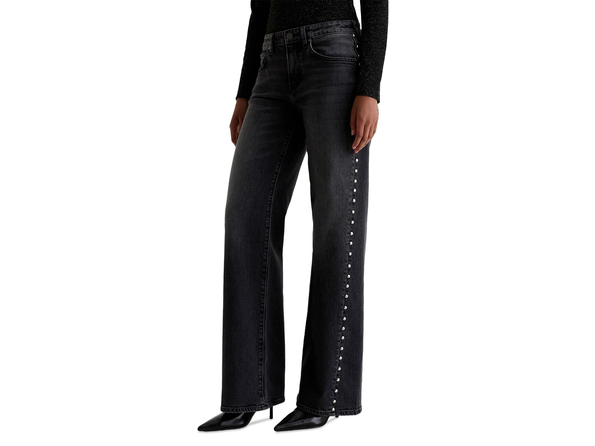 Adria Studded Low Rise Wide Leg Jeans in Immensity — Image 6