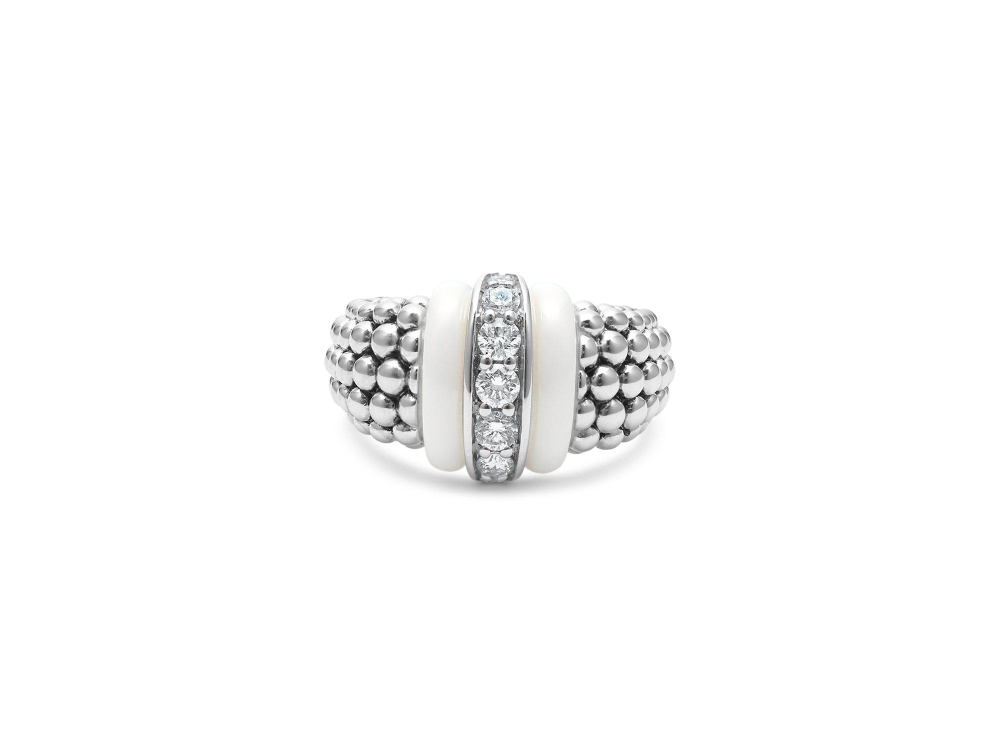 Ceramic & Sterling Silver White Caviar Diamond Ring — Image 5