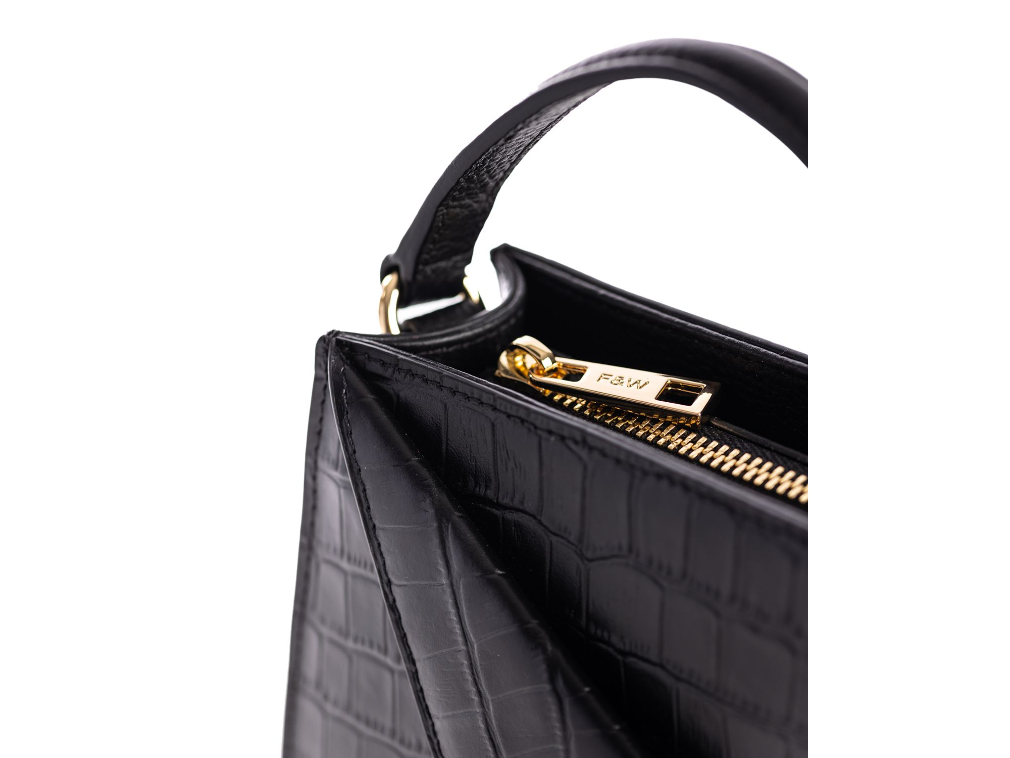 Kandi Croc Embossed Leather Handbag — Image 6