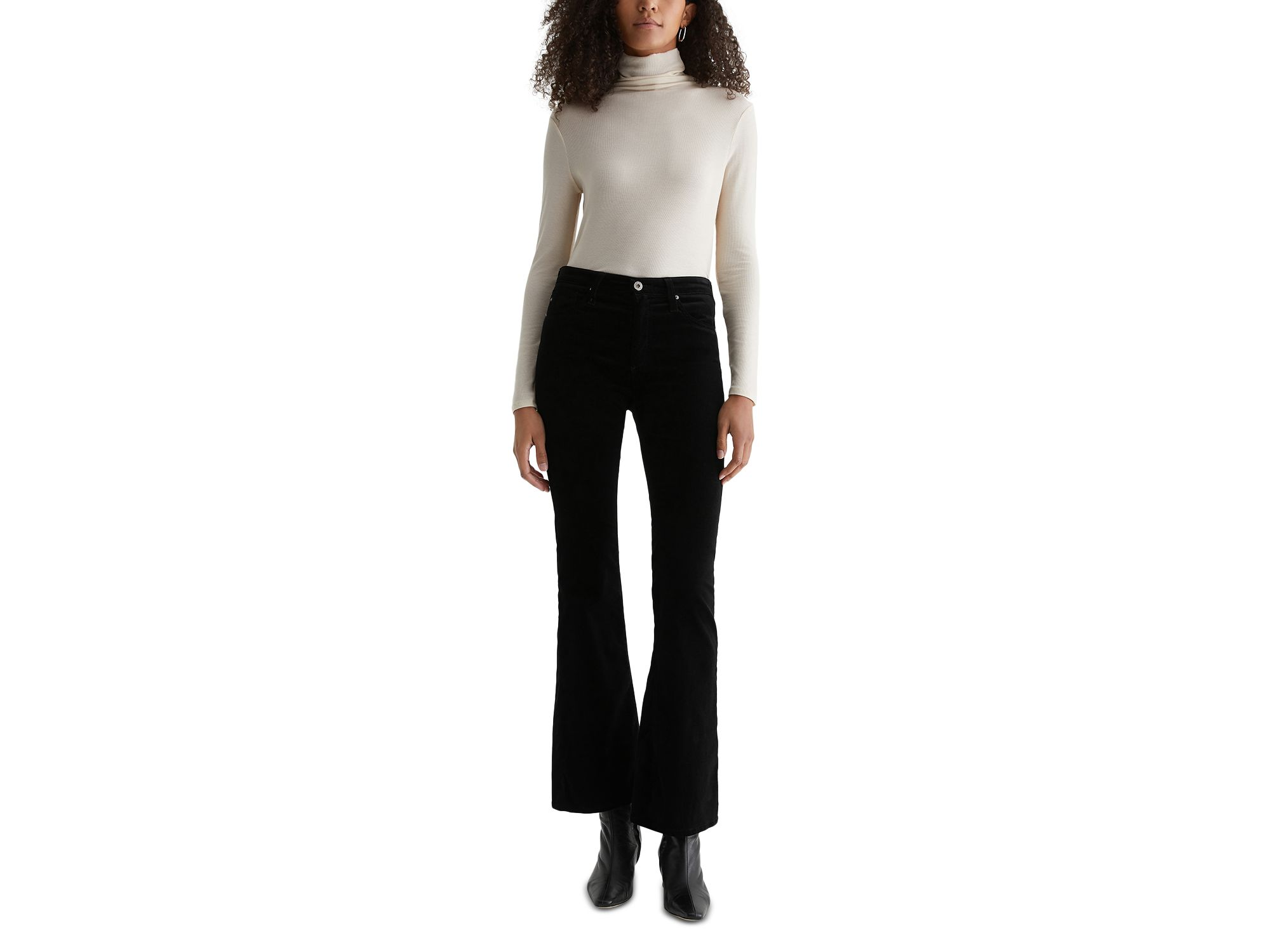 Farrah Bootcut Mid Rise Velvet Jeans in Super Black — Image 4