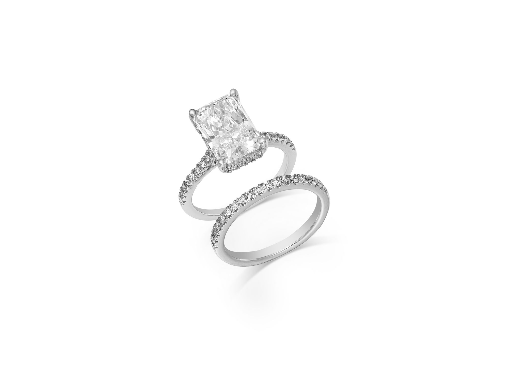 Certified Lab Grown Diamond Radiant Cut & Round Bridal Set in 18K White Gold, 4.50 tcw — Image 5