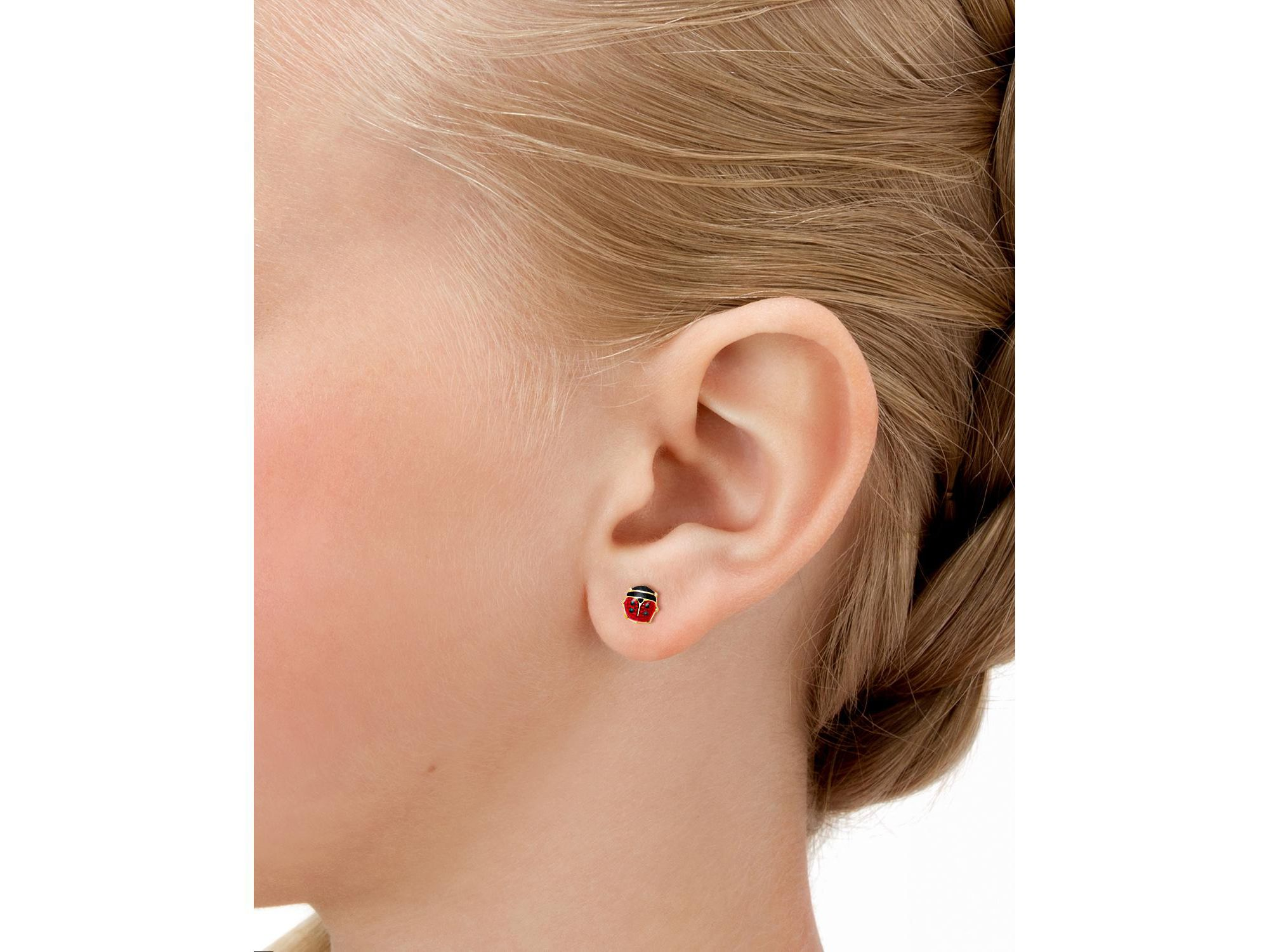 Girls' 14K Gold Red Lil' Ladybug Studs Screw Back Earrings - Baby, Little Kid, Big Kid — Image 3