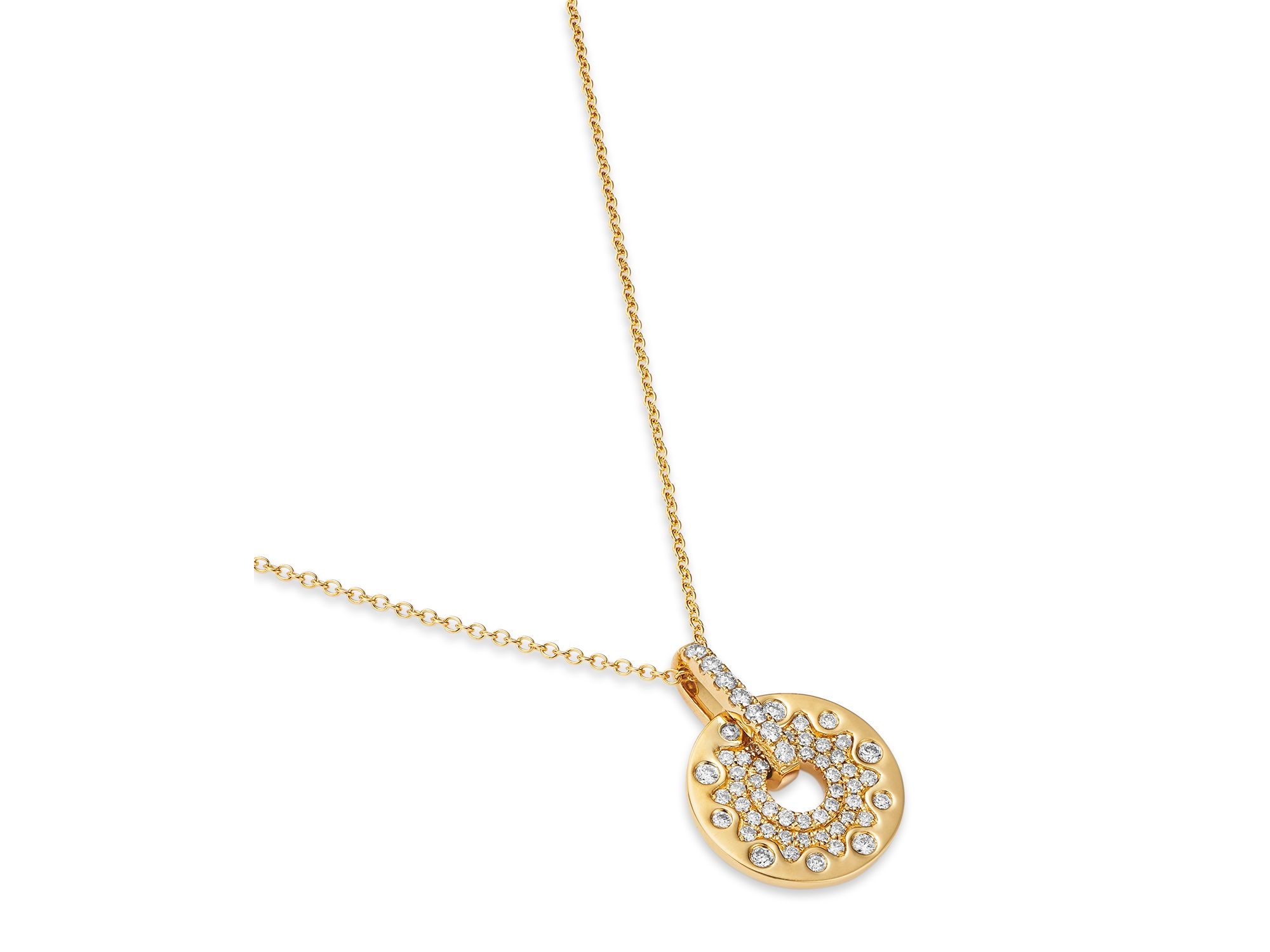 Scattered Diamond Disc Pendant Necklace in 14K Yellow Gold, 0.4 tcw — Image 3